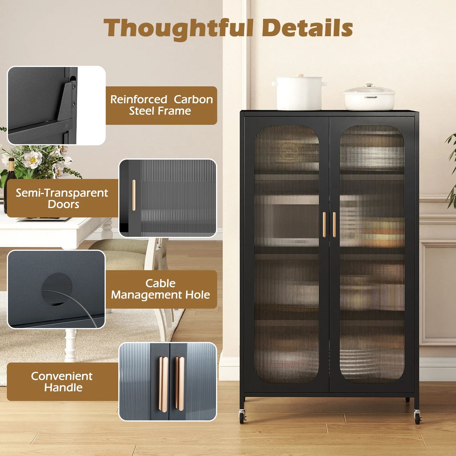 2-Door Metal Storage Cabinet 5-Tier with Adjustable Shelves, Black - Image 10