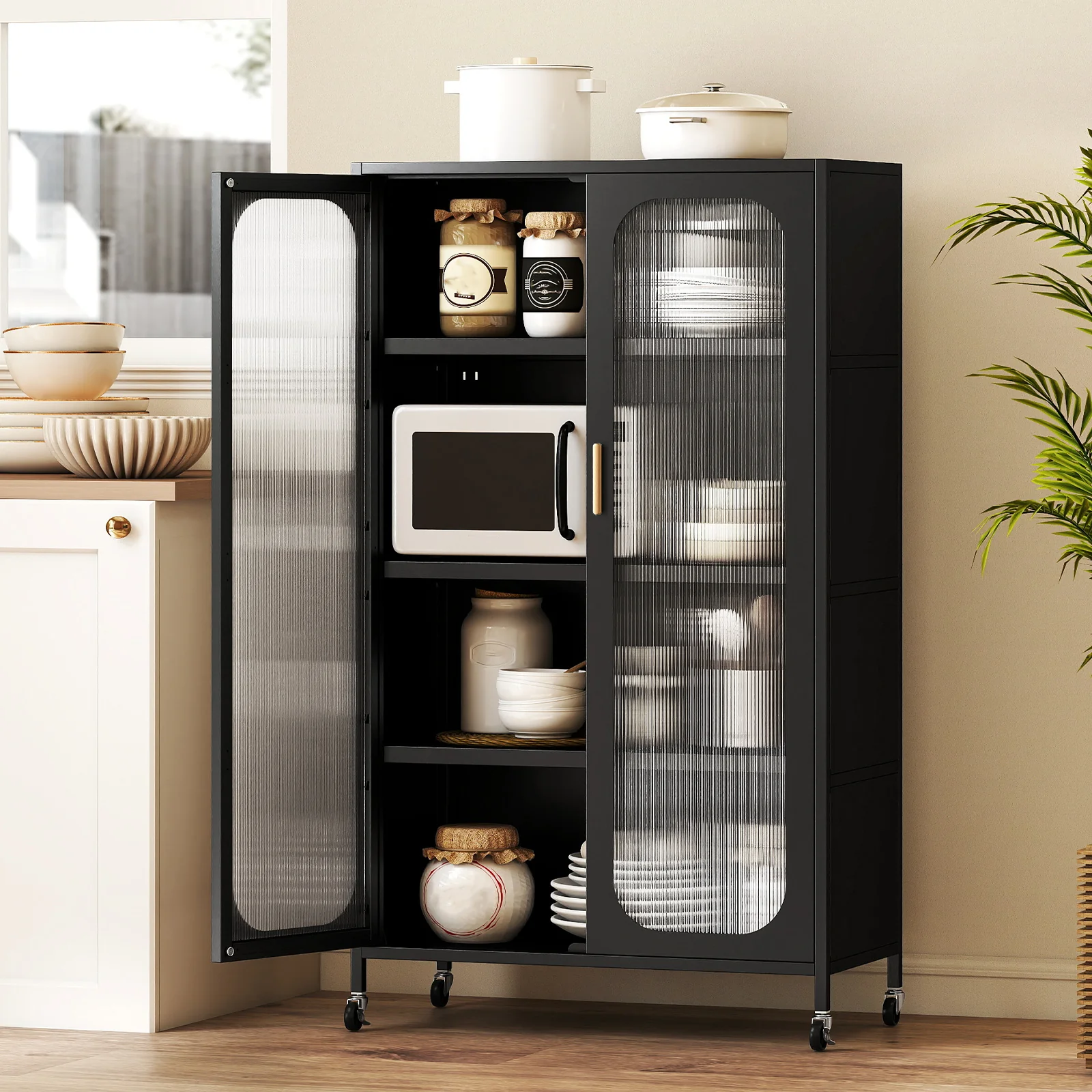 2-Door Metal Storage Cabinet 5-Tier with Adjustable Shelves, Black - Image 2