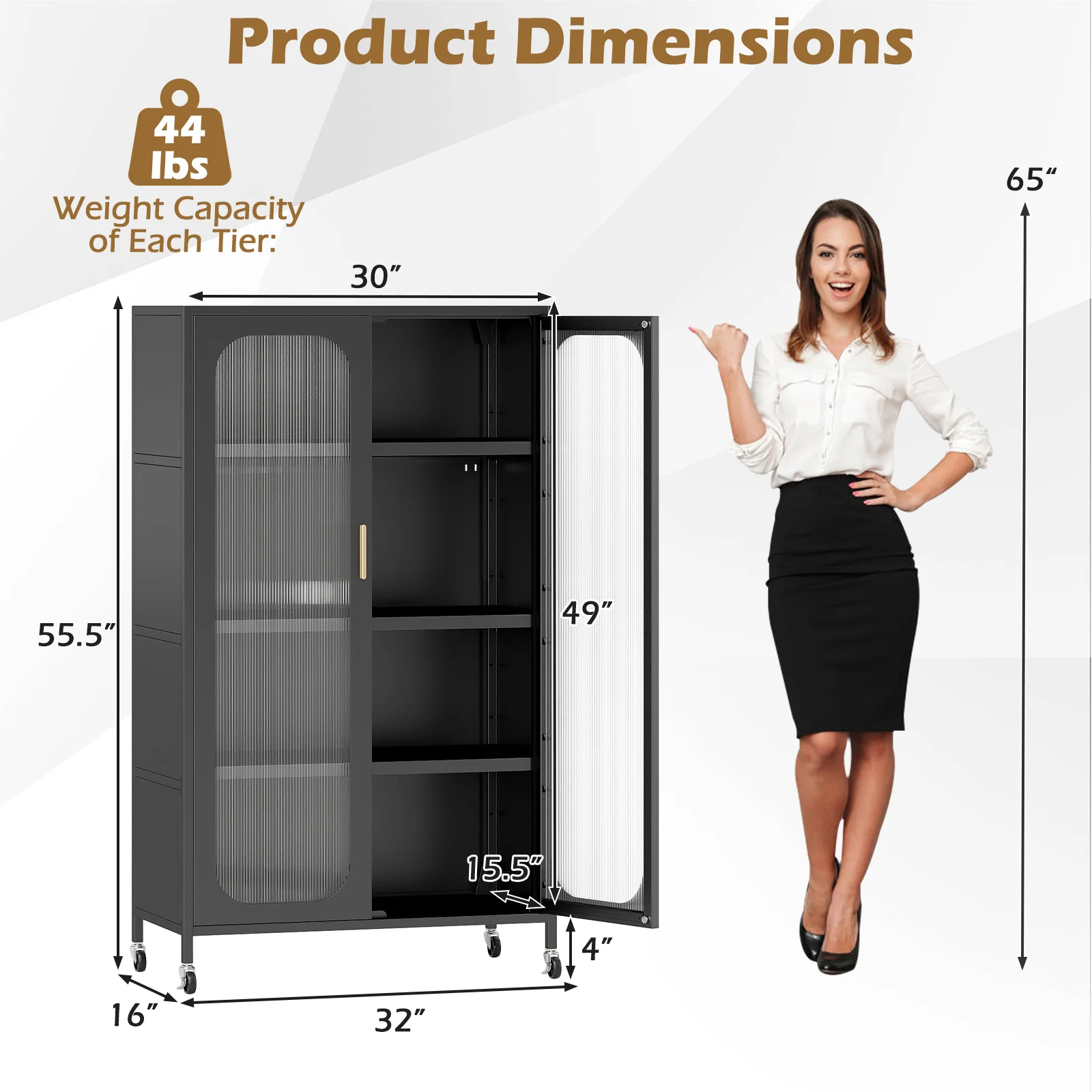 2-Door Metal Storage Cabinet 5-Tier with Adjustable Shelves, Black - Image 6