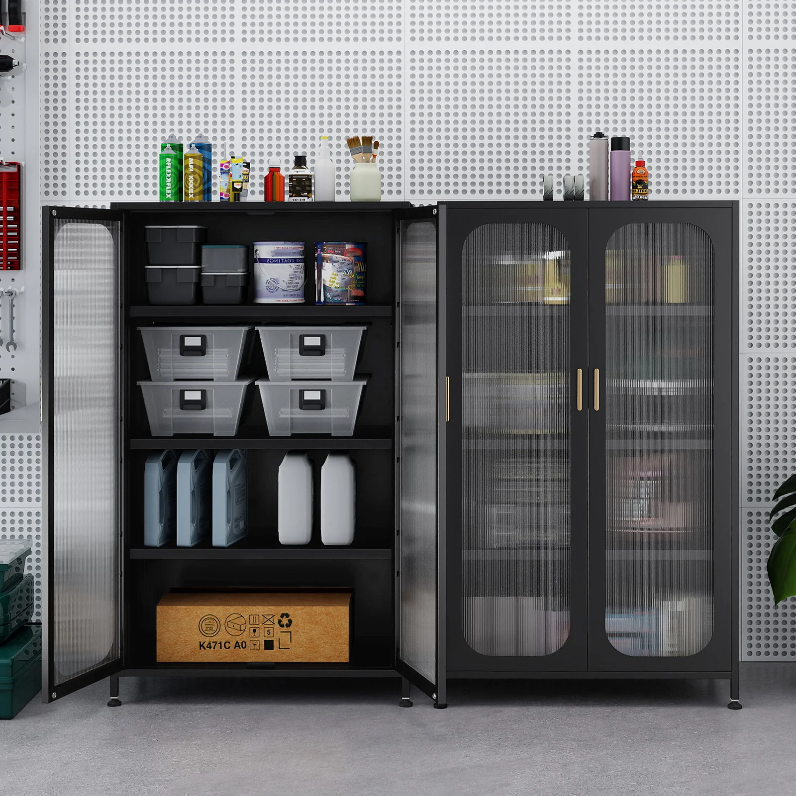 2-Door Metal Storage Cabinet 5-Tier with Adjustable Shelves, Black - Image 7