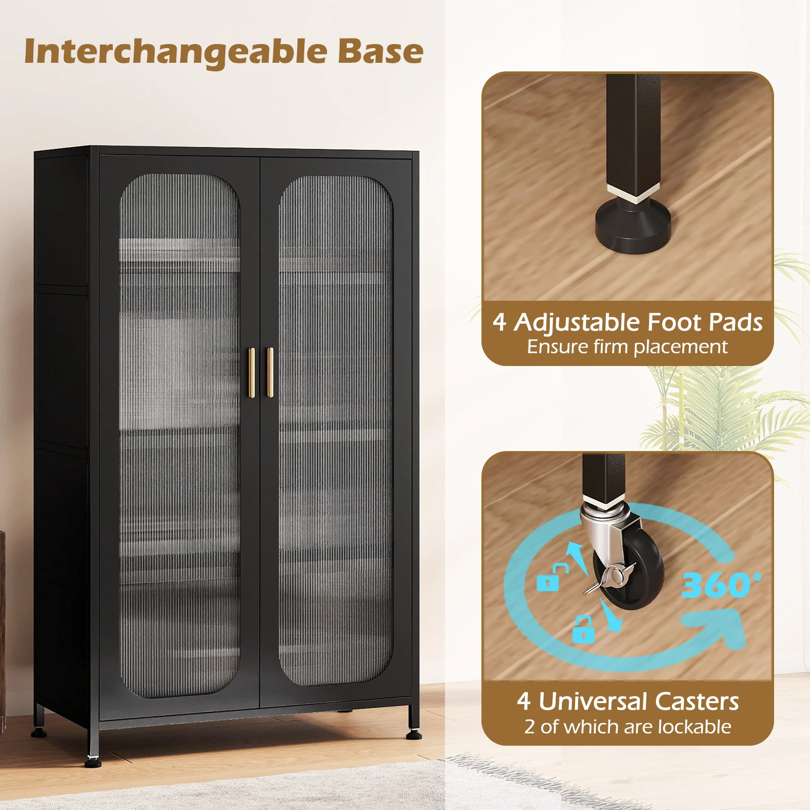 2-Door Metal Storage Cabinet 5-Tier with Adjustable Shelves, Black - Image 8