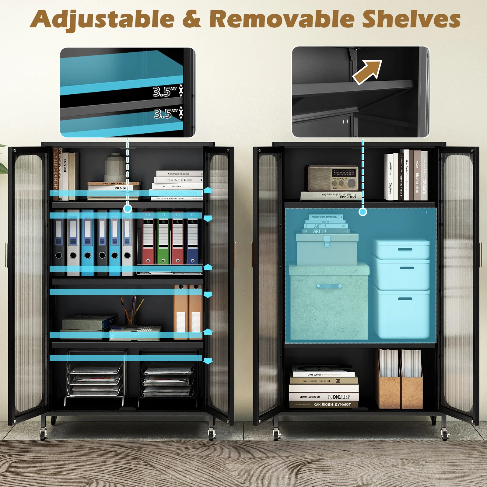 2-Door Metal Storage Cabinet 5-Tier with Adjustable Shelves, Black - Image 9