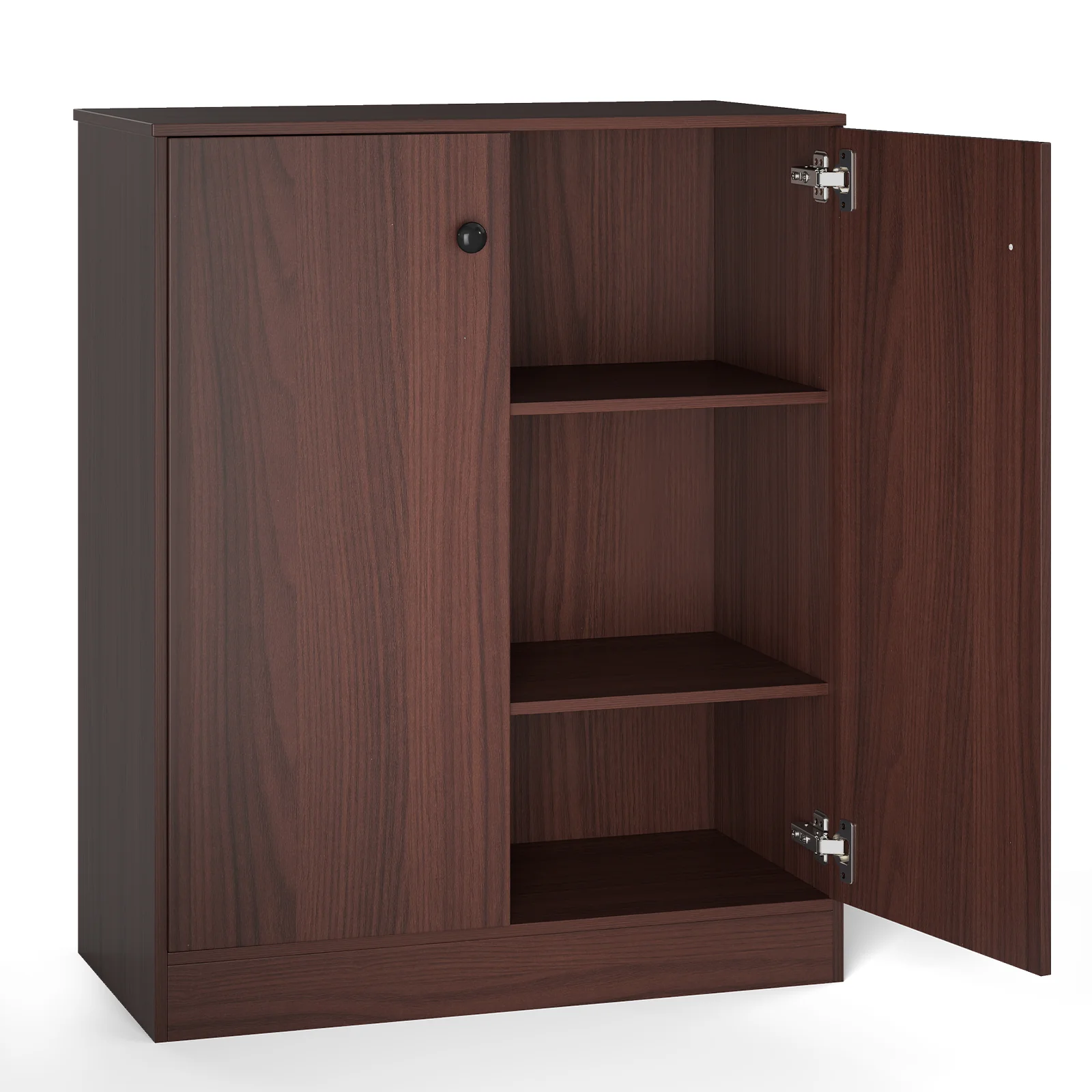 2-Door Modern Floor Storage Cabinet, 3-Tier Shelf, Brown - Image 5