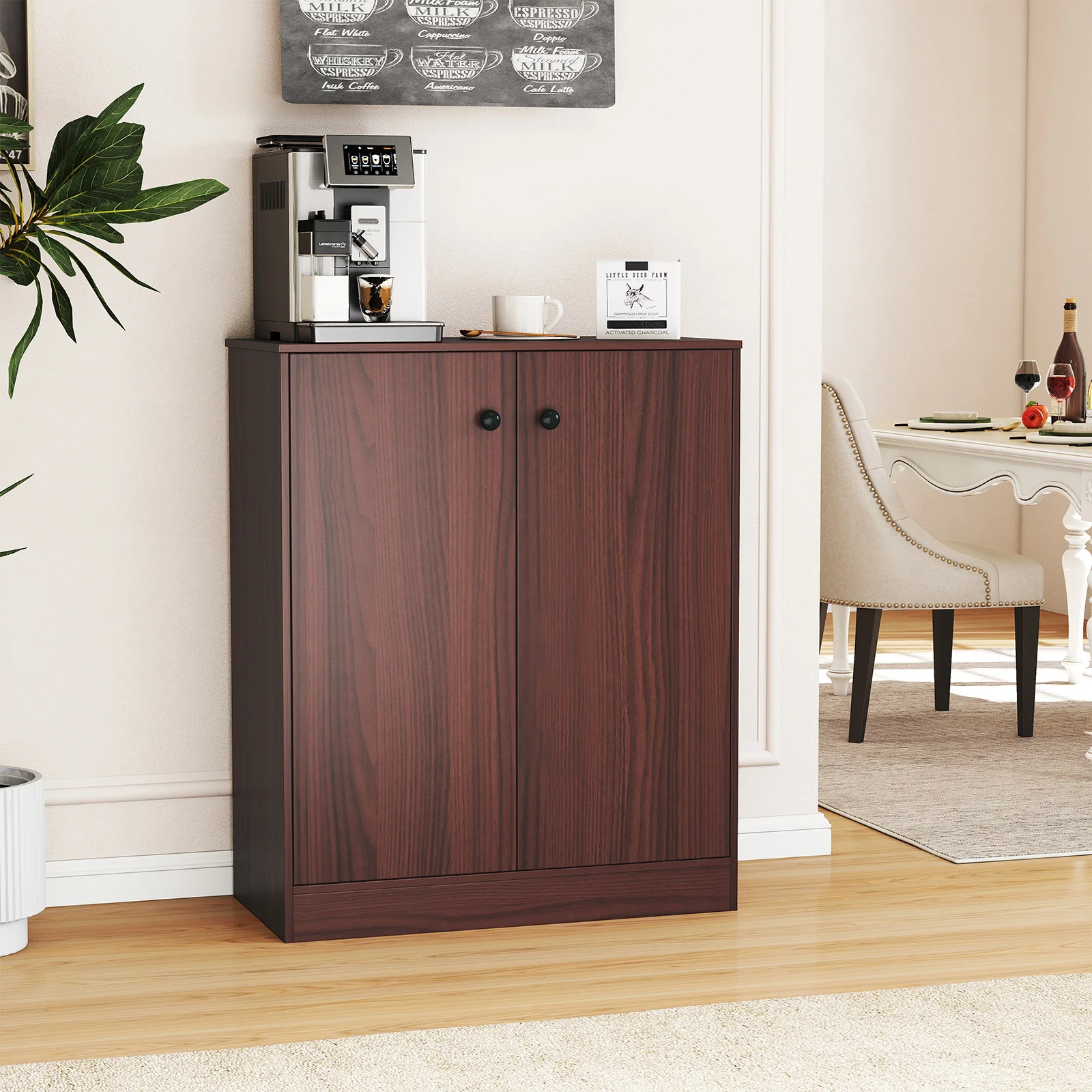 2-Door Modern Floor Storage Cabinet, 3-Tier Shelf, Brown - Image 7