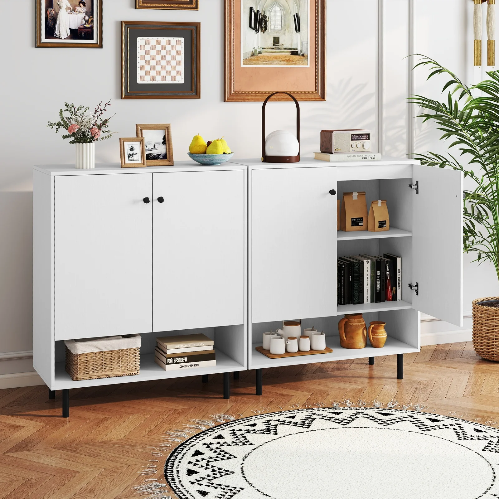 2-Door Sideboard Buffet Cabinet, Adjustable Shelf, White - Image 7