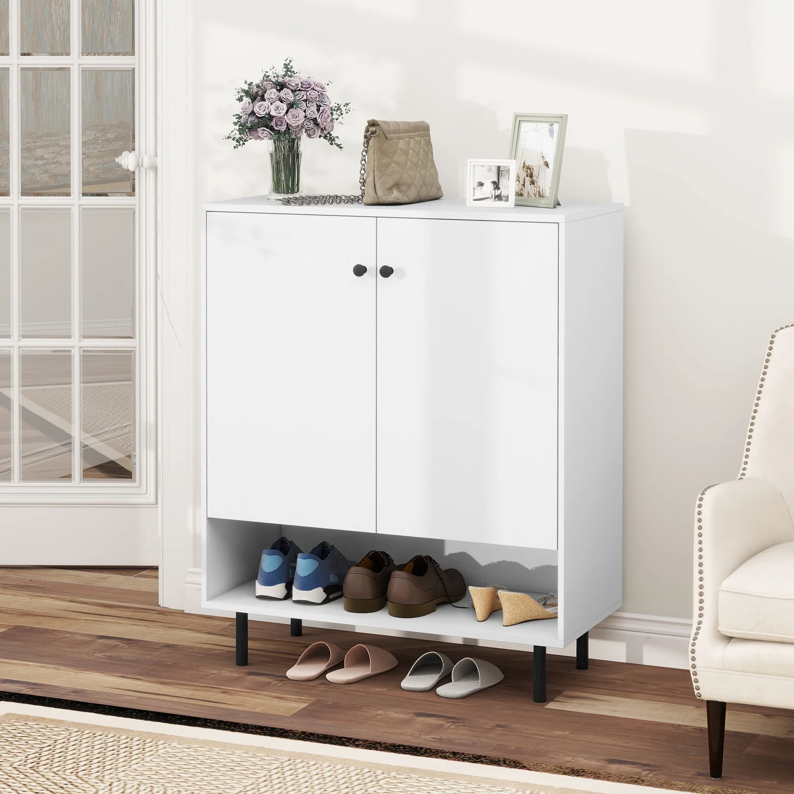 2-Door Sideboard Buffet Cabinet, Adjustable Shelf, White - Image 8