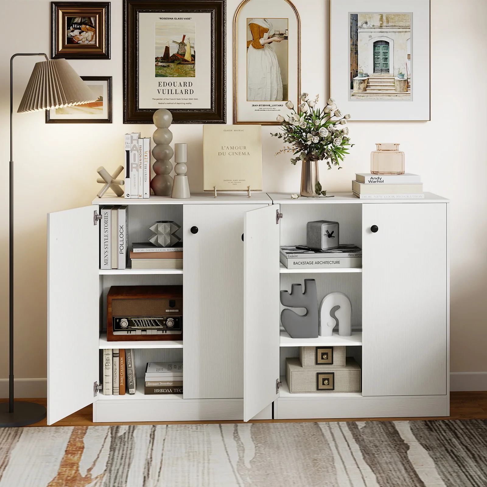 2 Door Storage Cabinet, 3-Tier Shelf, White - Image 2