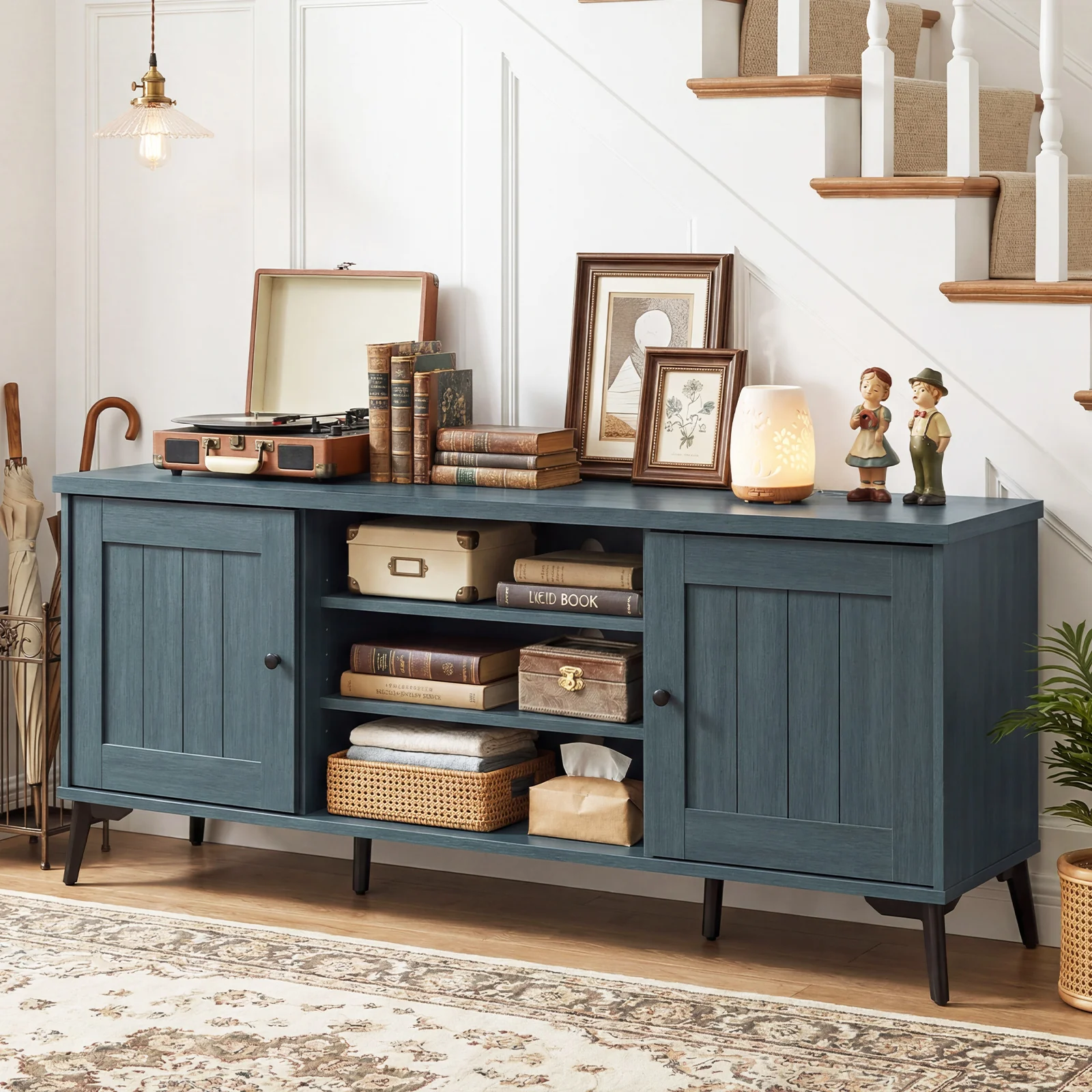 2-Door TV Stand for TVs Up to 65 Inch, Turquoise - Image 3
