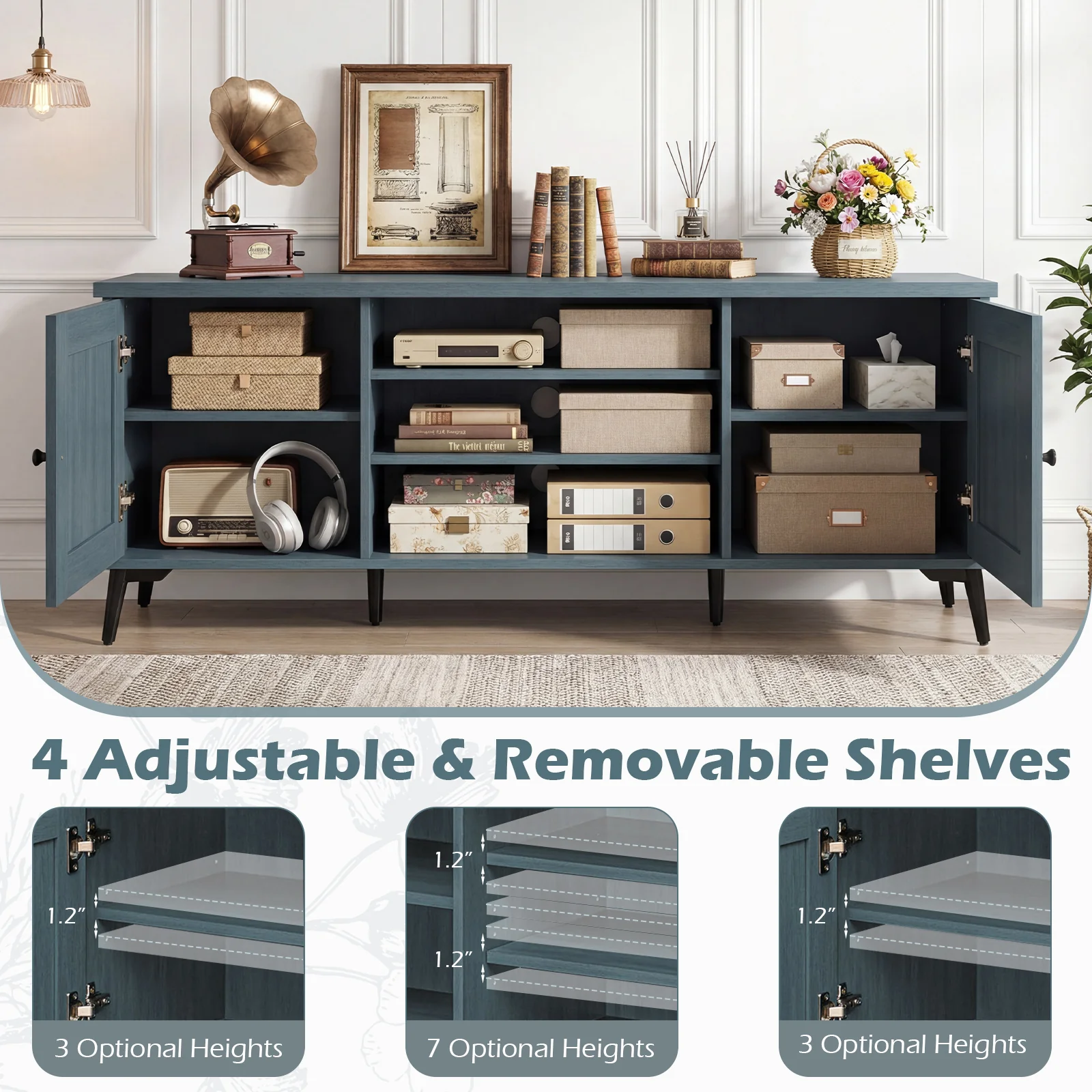 2-Door TV Stand for TVs Up to 65 Inch, Turquoise - Image 8
