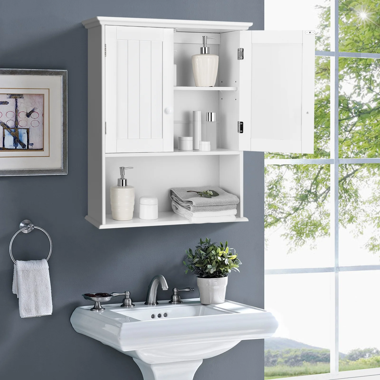 2-Door Wall Mount Bathroom Storage Cabinet, White - Image 2