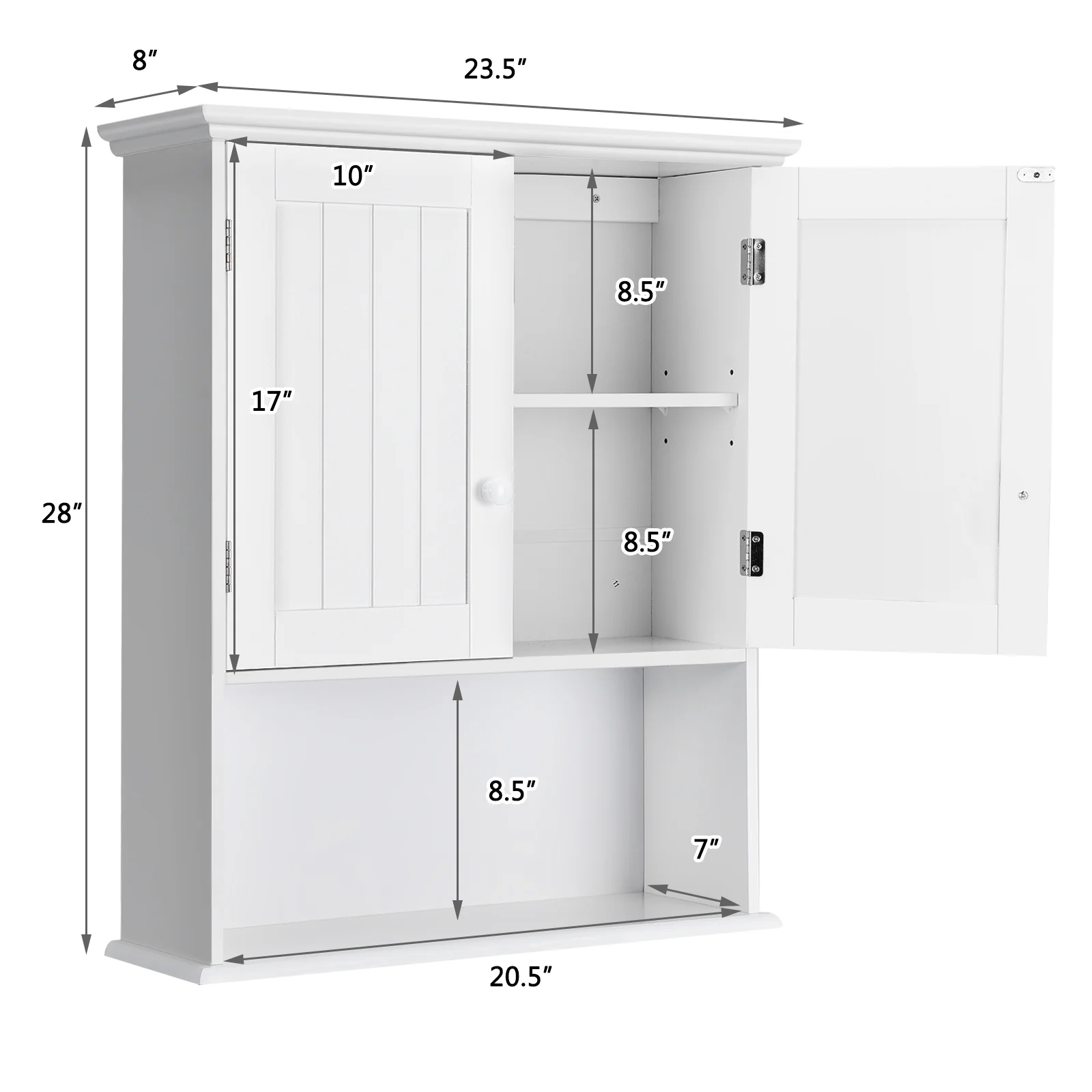 2-Door Wall Mount Bathroom Storage Cabinet, White - Image 6