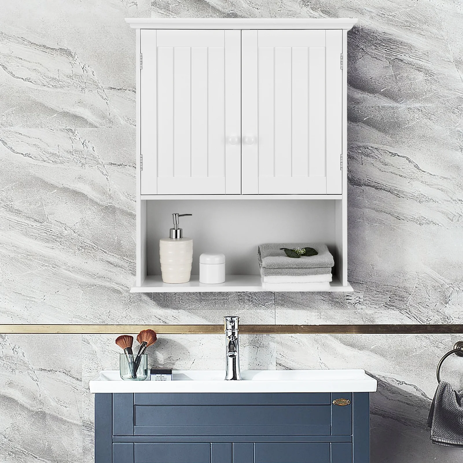 2-Door Wall Mount Bathroom Storage Cabinet, White - Image 7