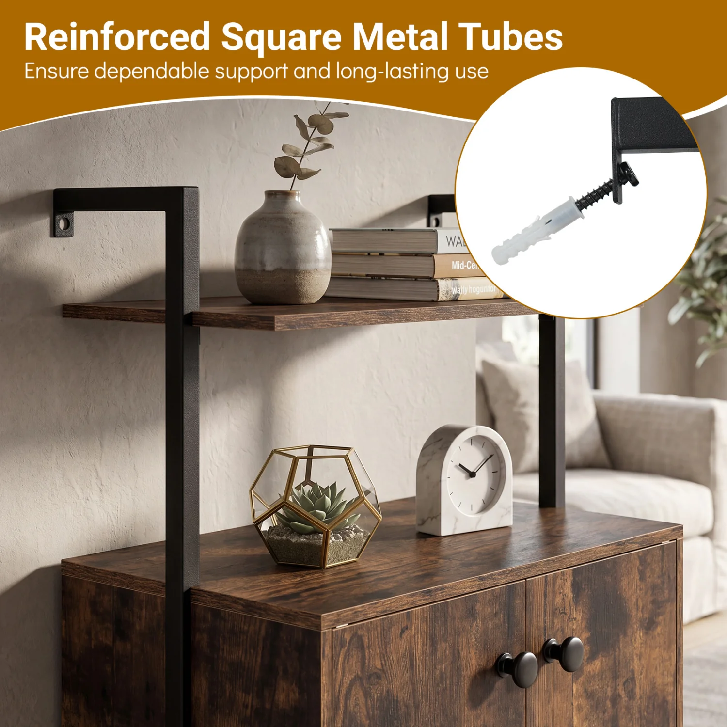 2-Door Wall Mount Bookshelf With Storage, Rustic Brown - Image 7
