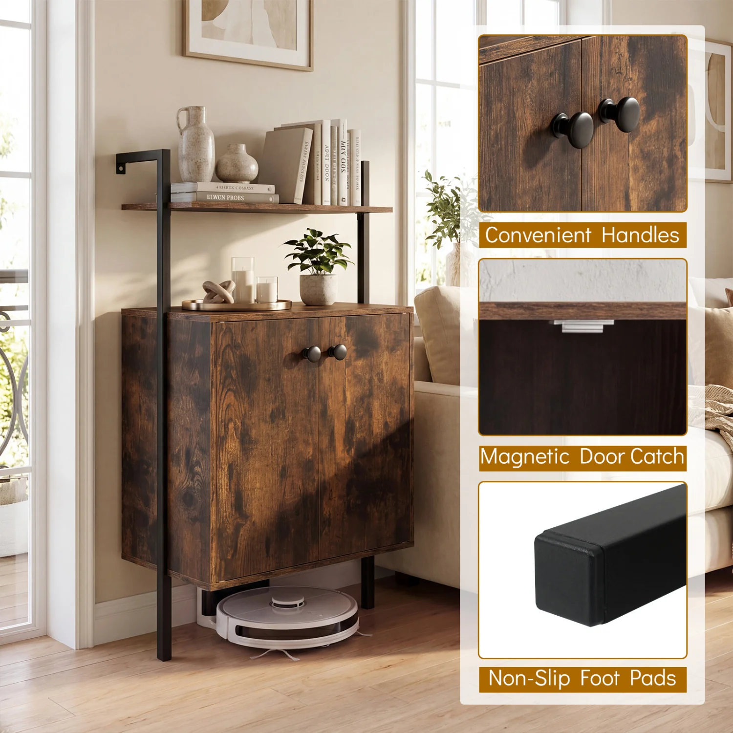 2-Door Wall Mount Bookshelf With Storage, Rustic Brown - Image 9
