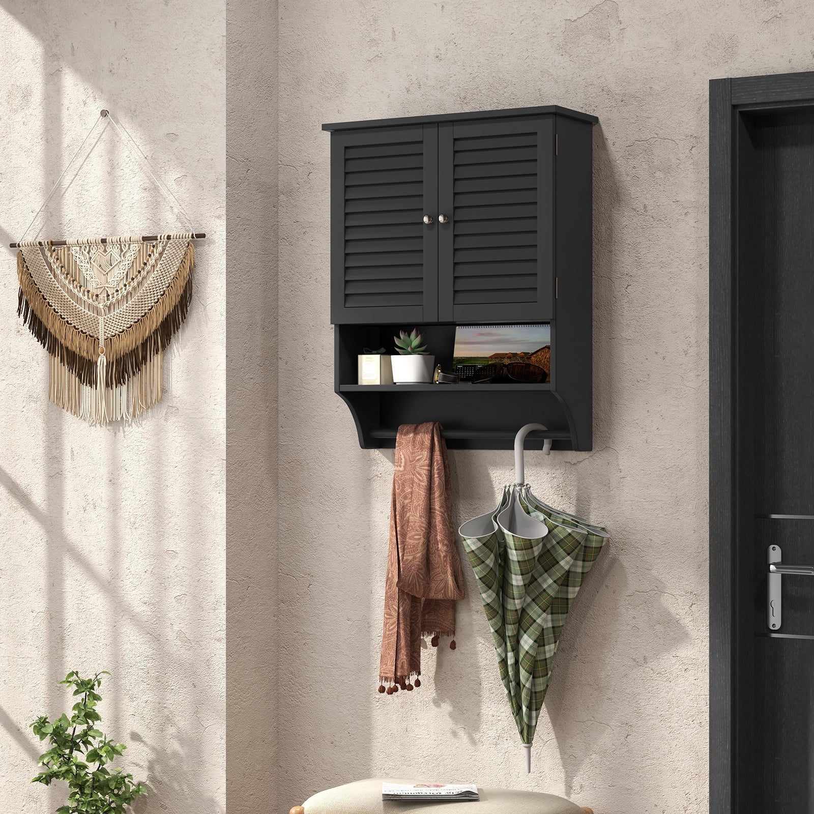2-Doors Wall-Mounted Medicine Cabinet, Black - Image 2