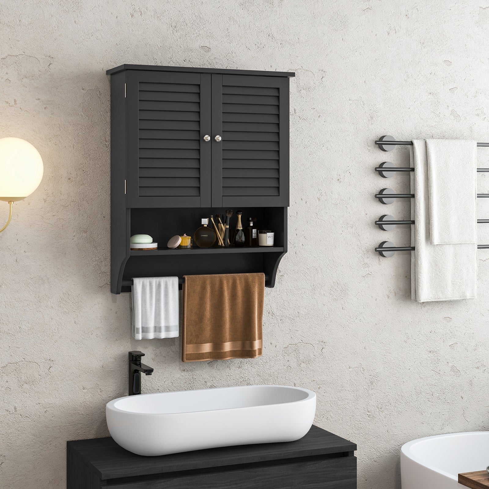 2-Doors Wall-Mounted Medicine Cabinet, Black - Image 3
