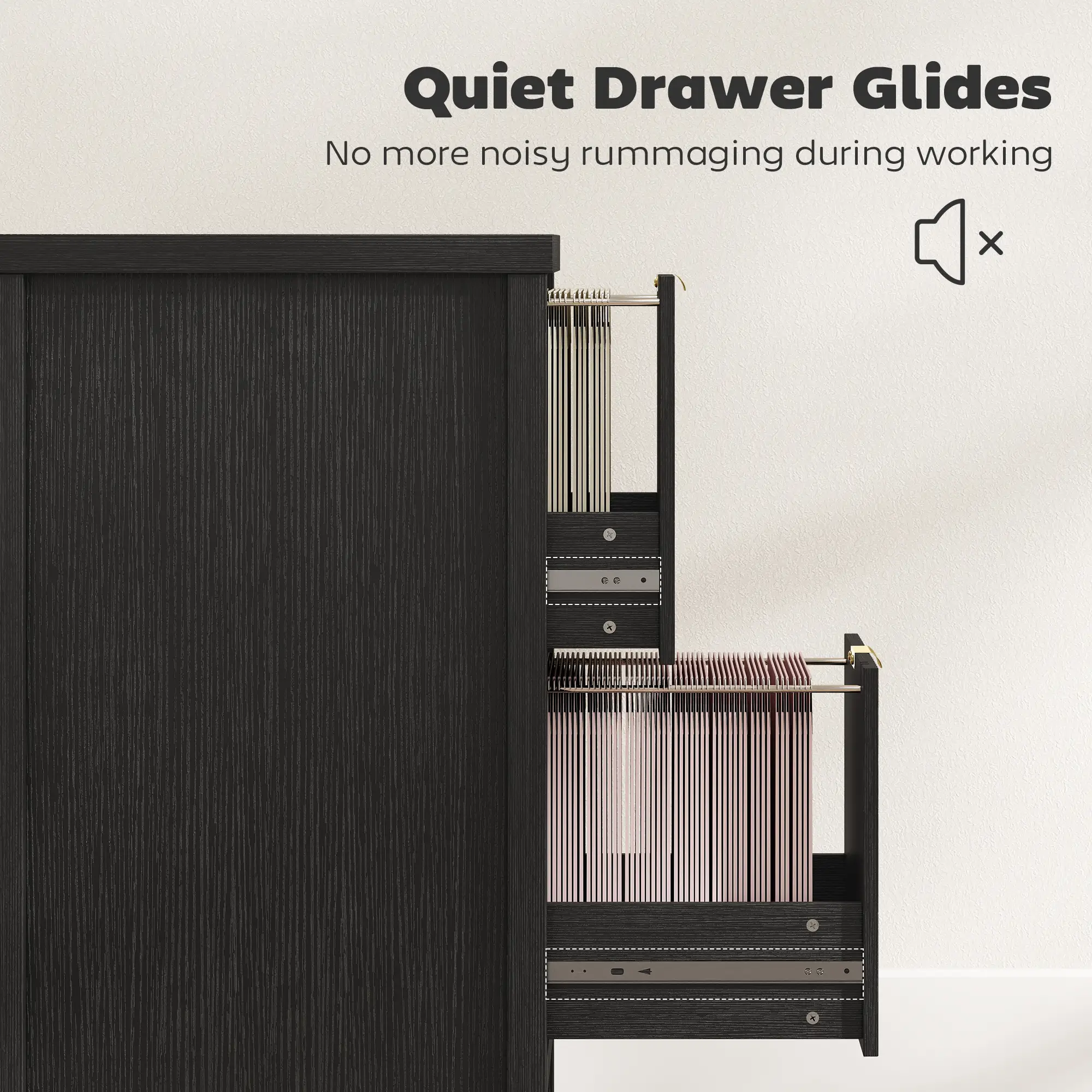 2-Drawer File Cabinet, Vertical With Silent Slides, Black - Image 7