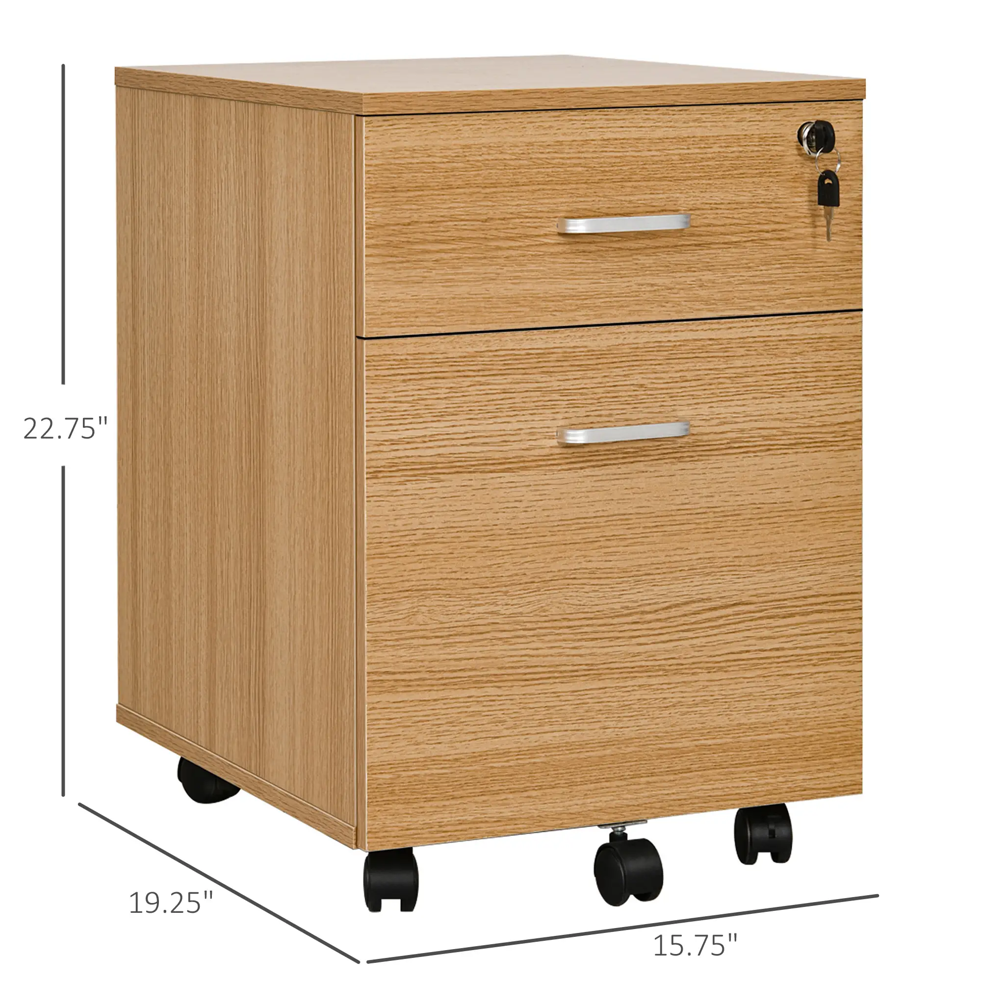 2 Drawer File Cabinet with Lock, Mobile Vertical, Natural - Image 3