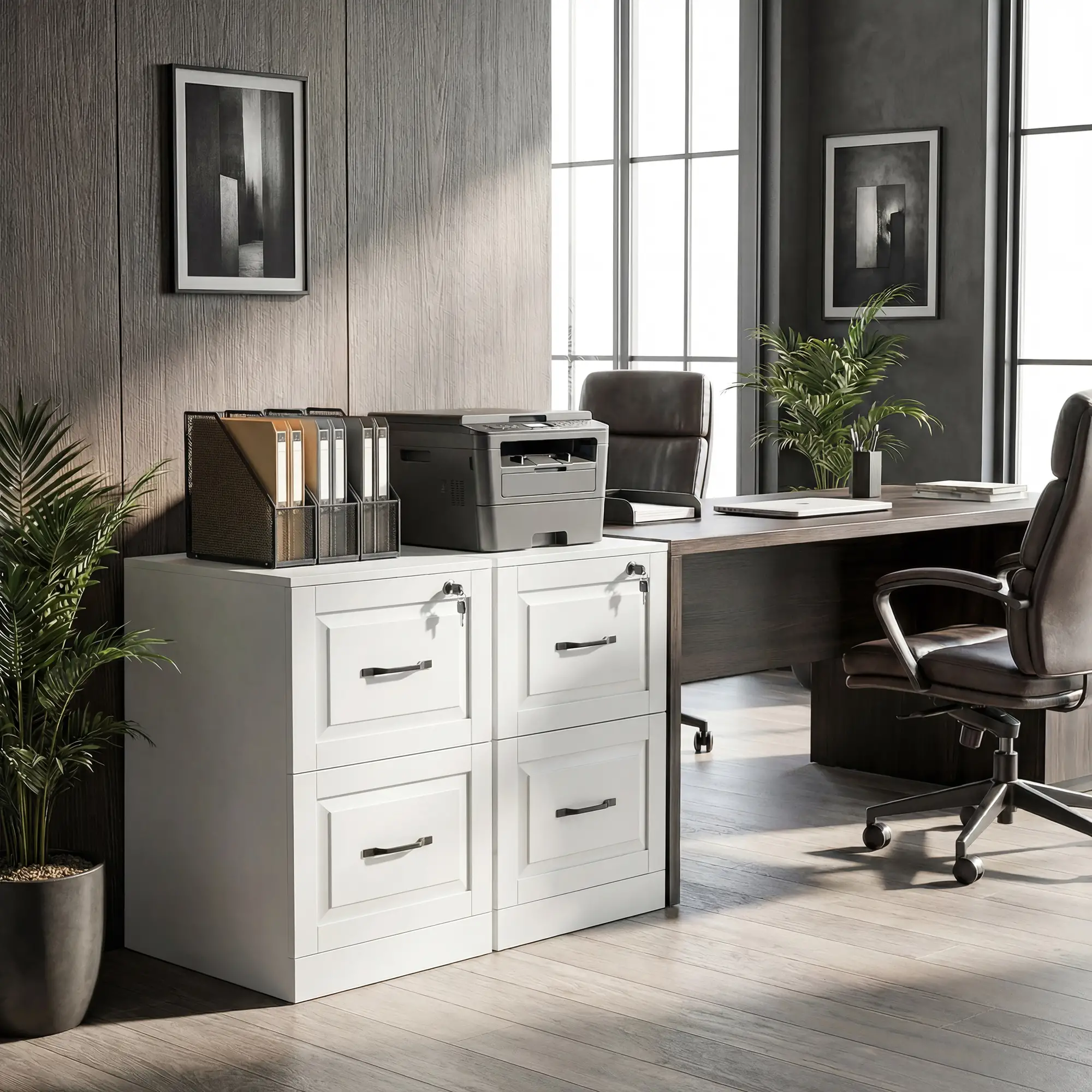 2 Drawer File Cabinet With Lock, Vertical Filing Cabinet, White - Image 10