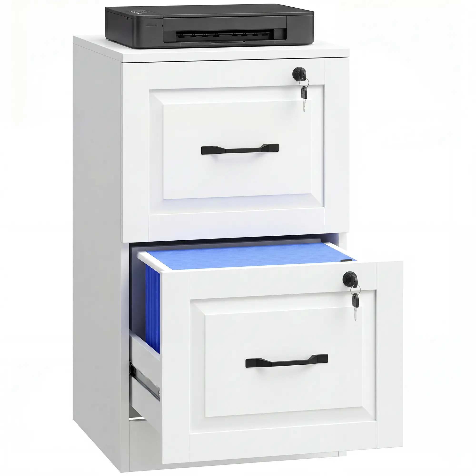 2 Drawer File Cabinet With Lock, Vertical Filing Cabinet, White - Image 11
