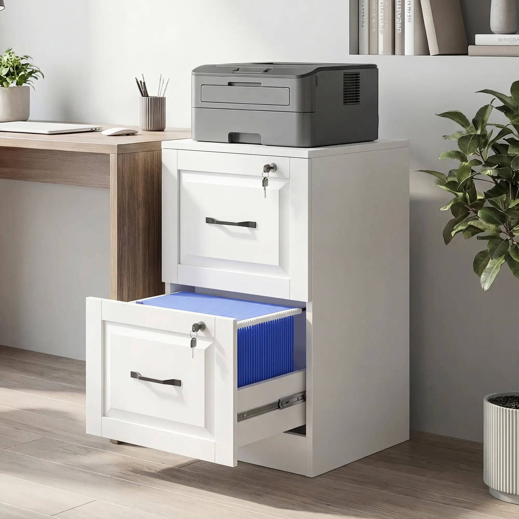 2 Drawer File Cabinet With Lock, Vertical Filing Cabinet, White - Image 8
