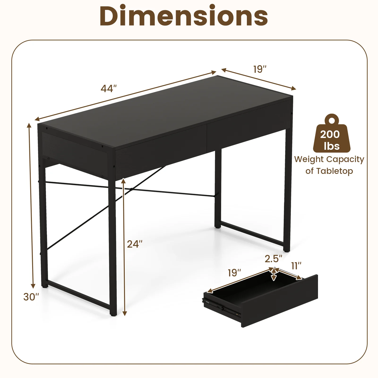 2-Drawer Home Office Desk, Steel Frame, Black - Image 6