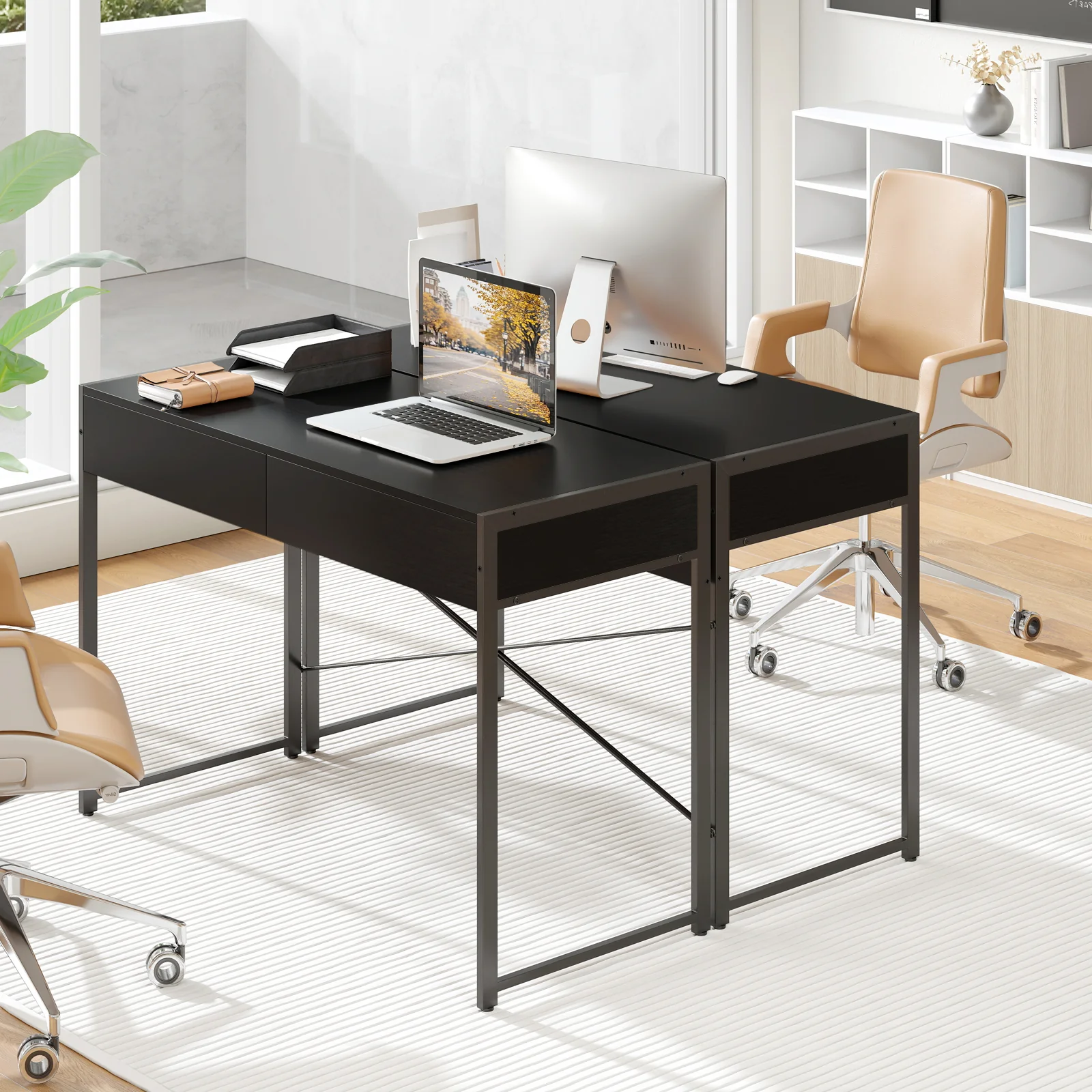 2-Drawer Home Office Desk, Steel Frame, Black - Image 7