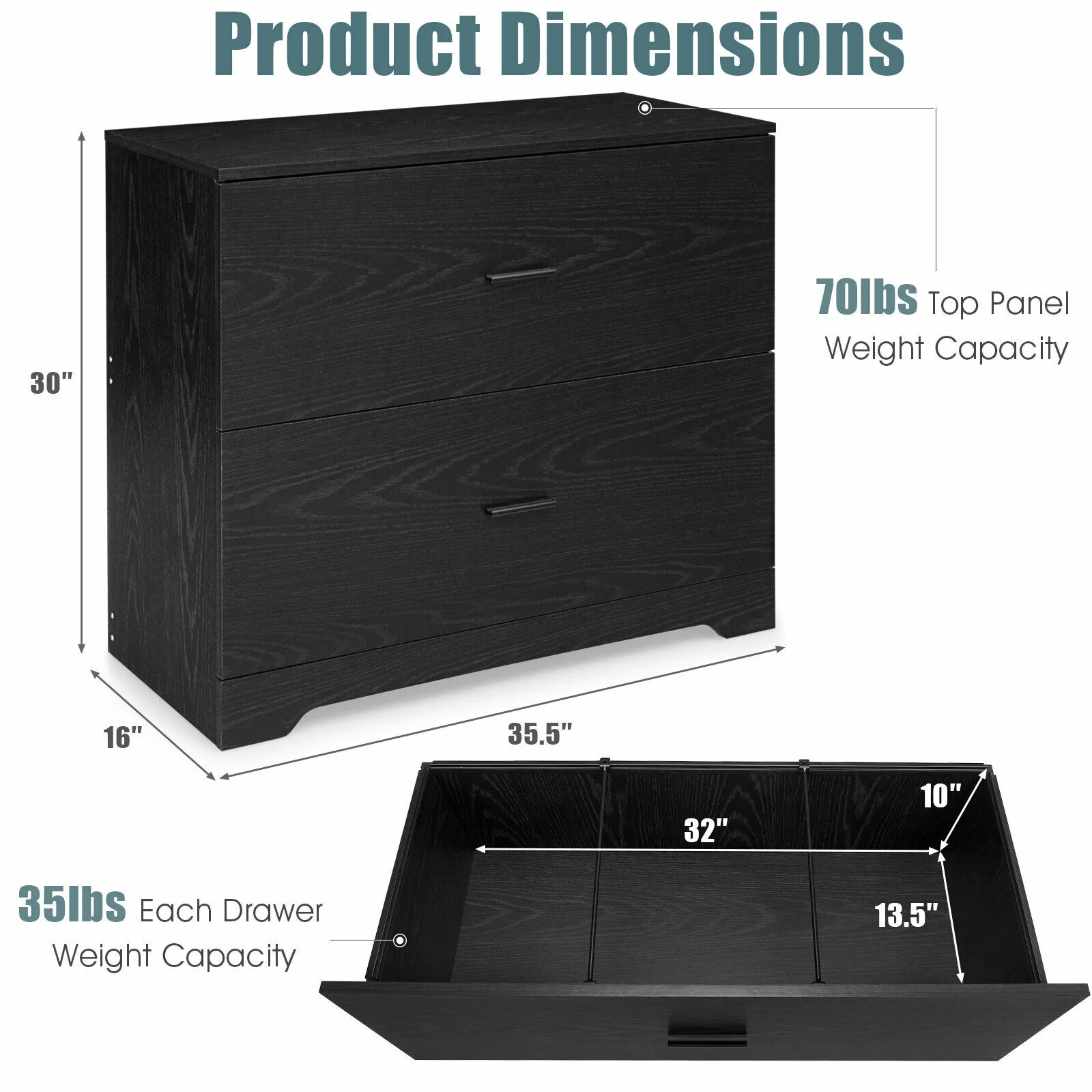 2-Drawer Lateral File Cabinet, Black - Image 5