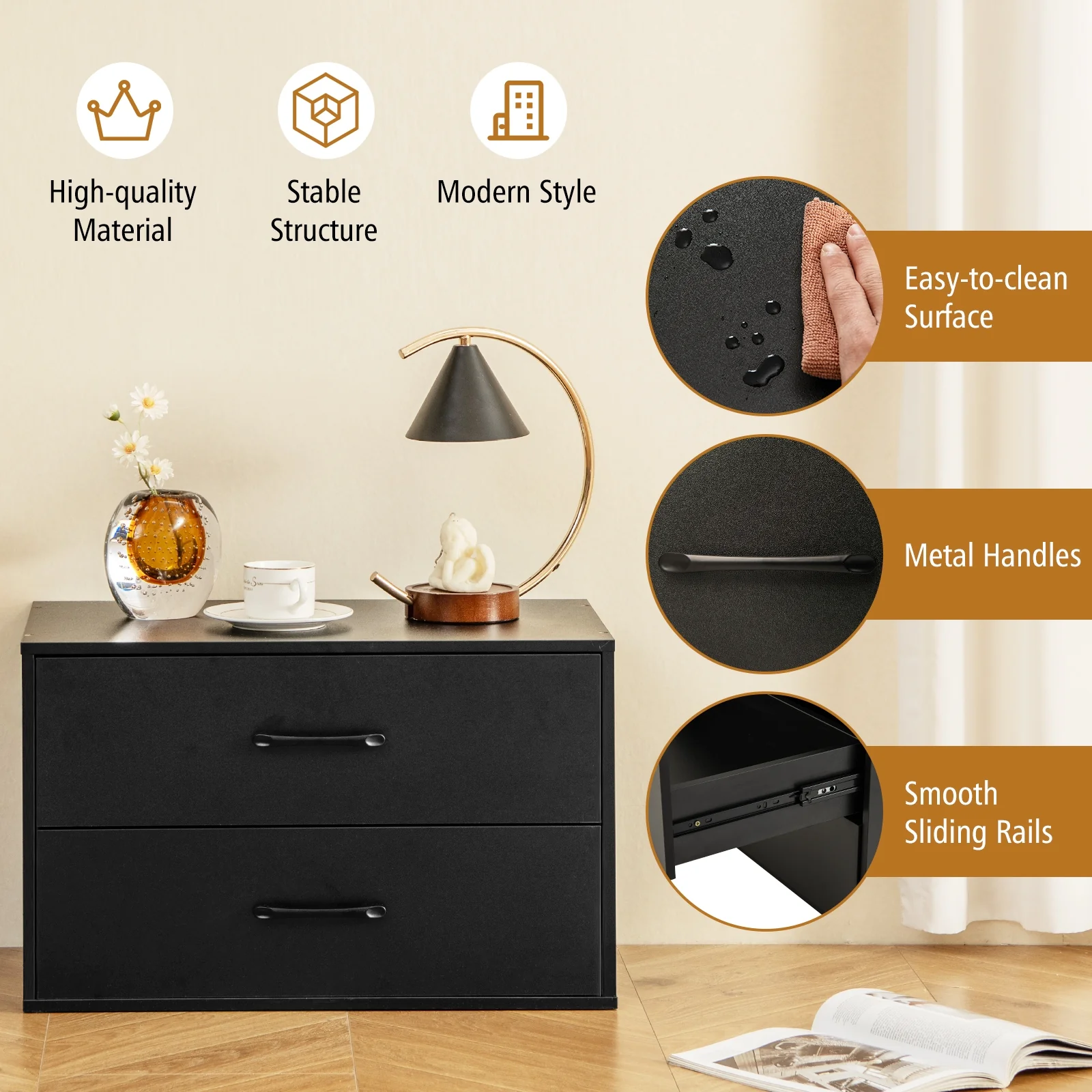 2-Drawer Stackable Horizontal Storage Cabinet, Black - Image 8