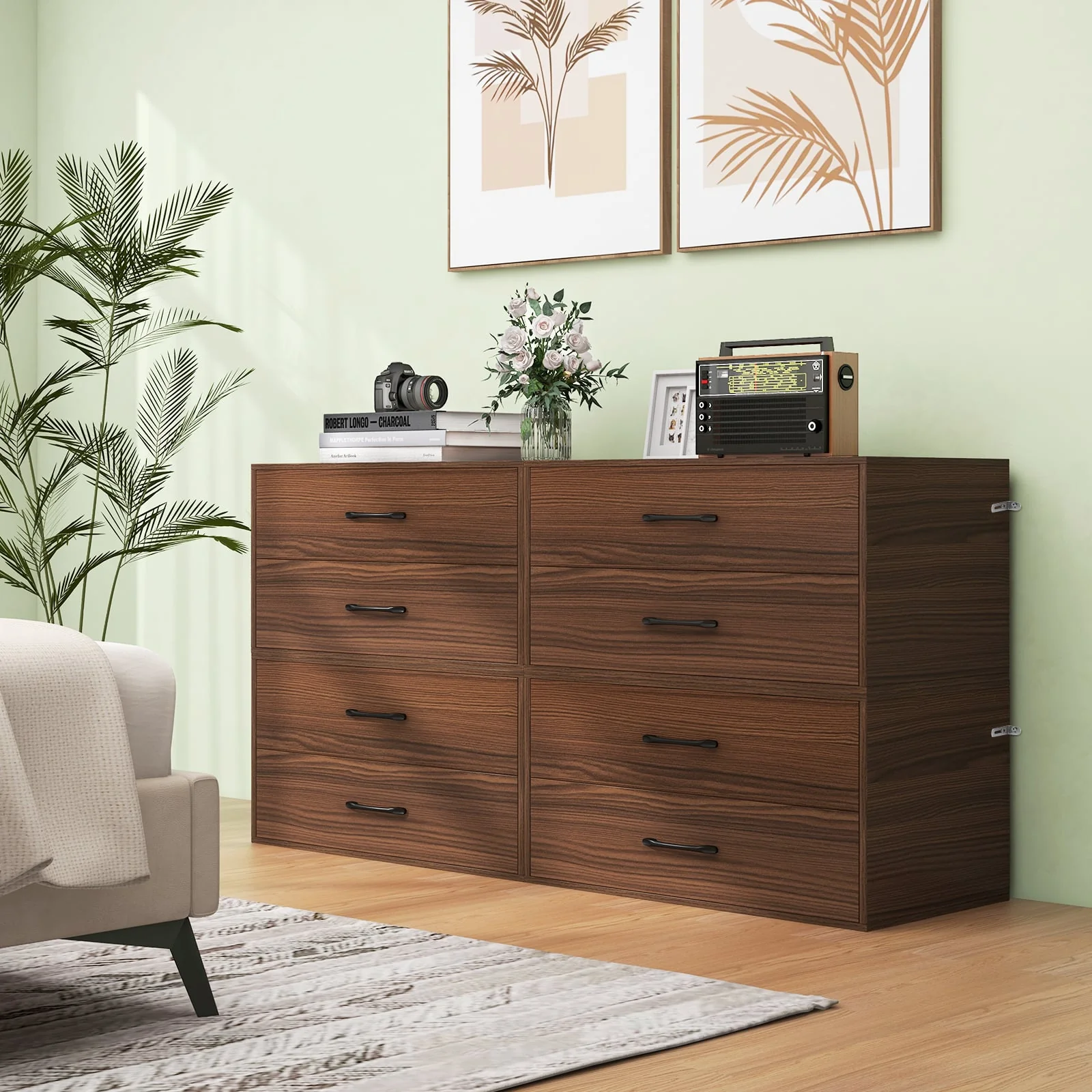2-Drawer Stackable Horizontal Storage Cabinet, Dark Brown - Image 2