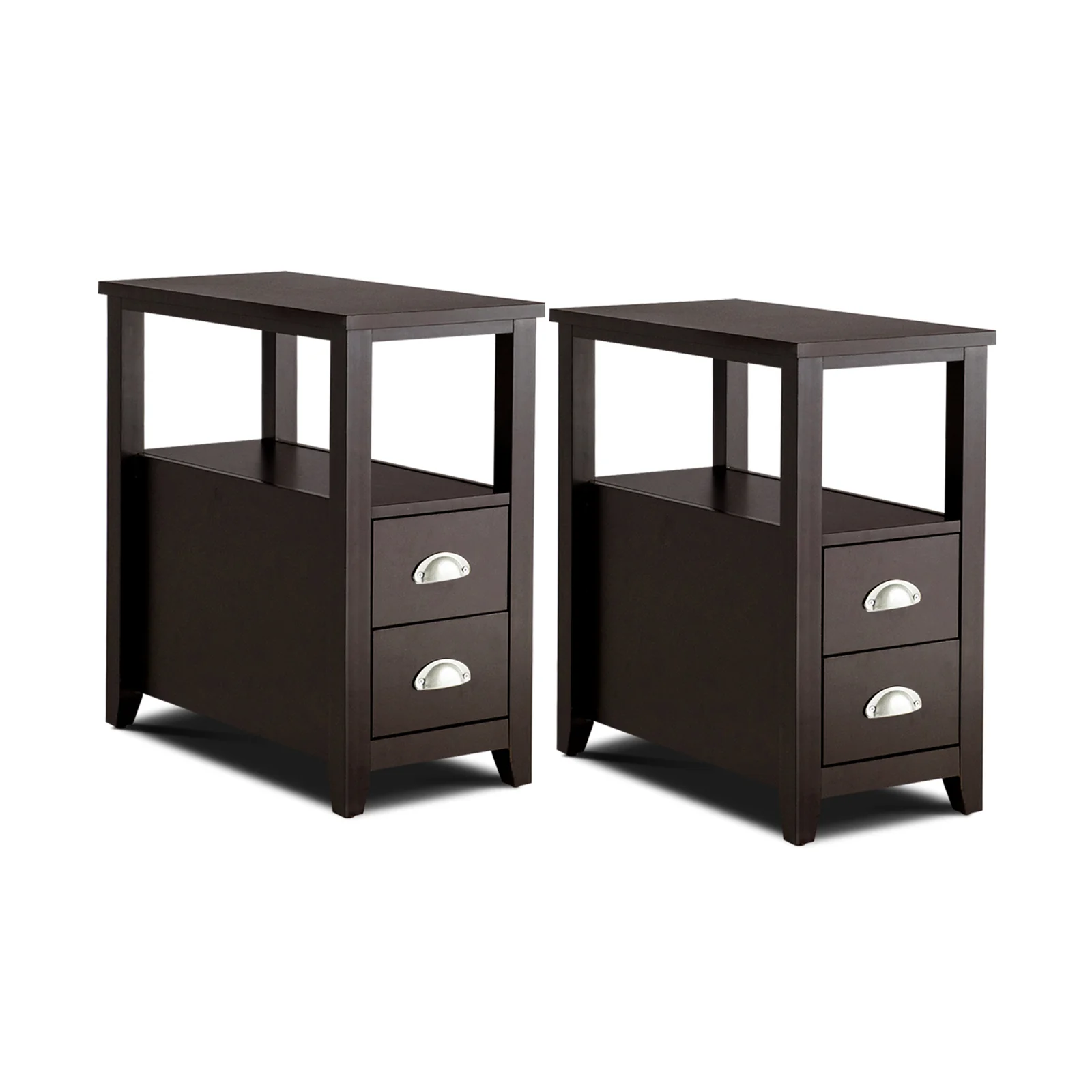 2 Drawer Wooden Nightstand Set, Dark Brown - Image 4