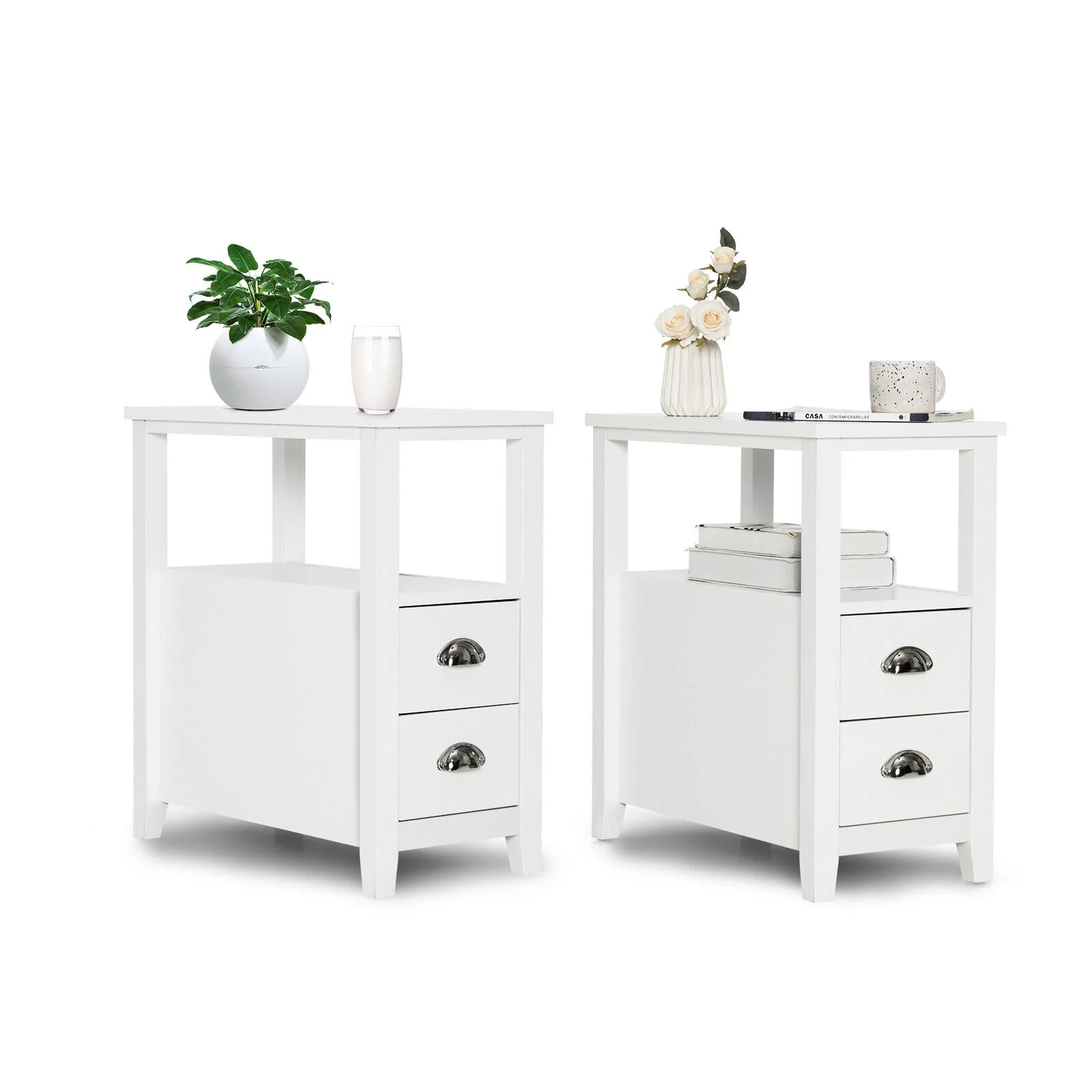2 Drawer Wooden Nightstand Set, White