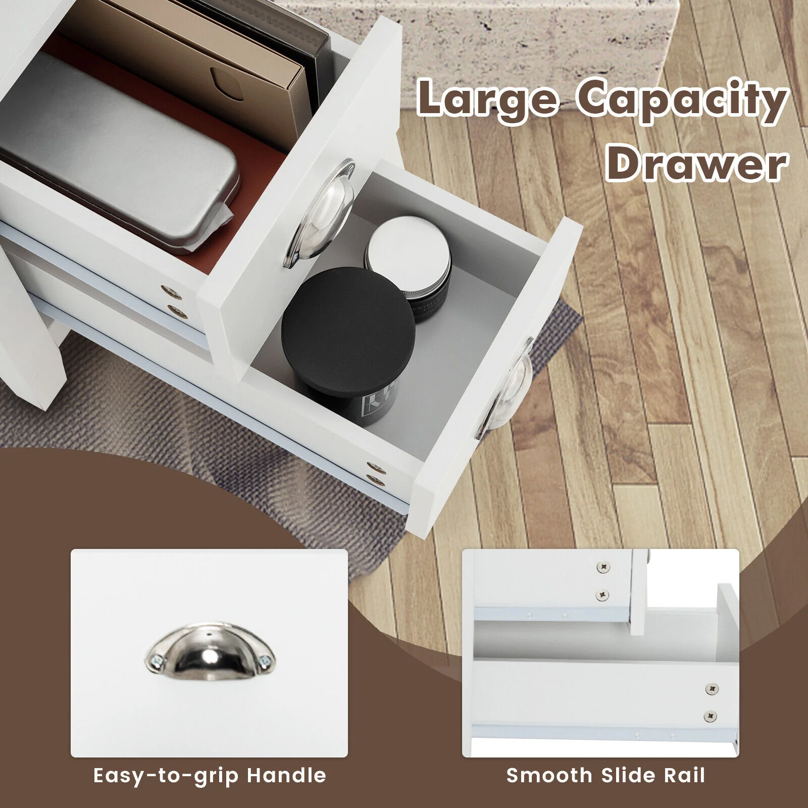 2 Drawer Wooden Nightstand Set, White - Image 10