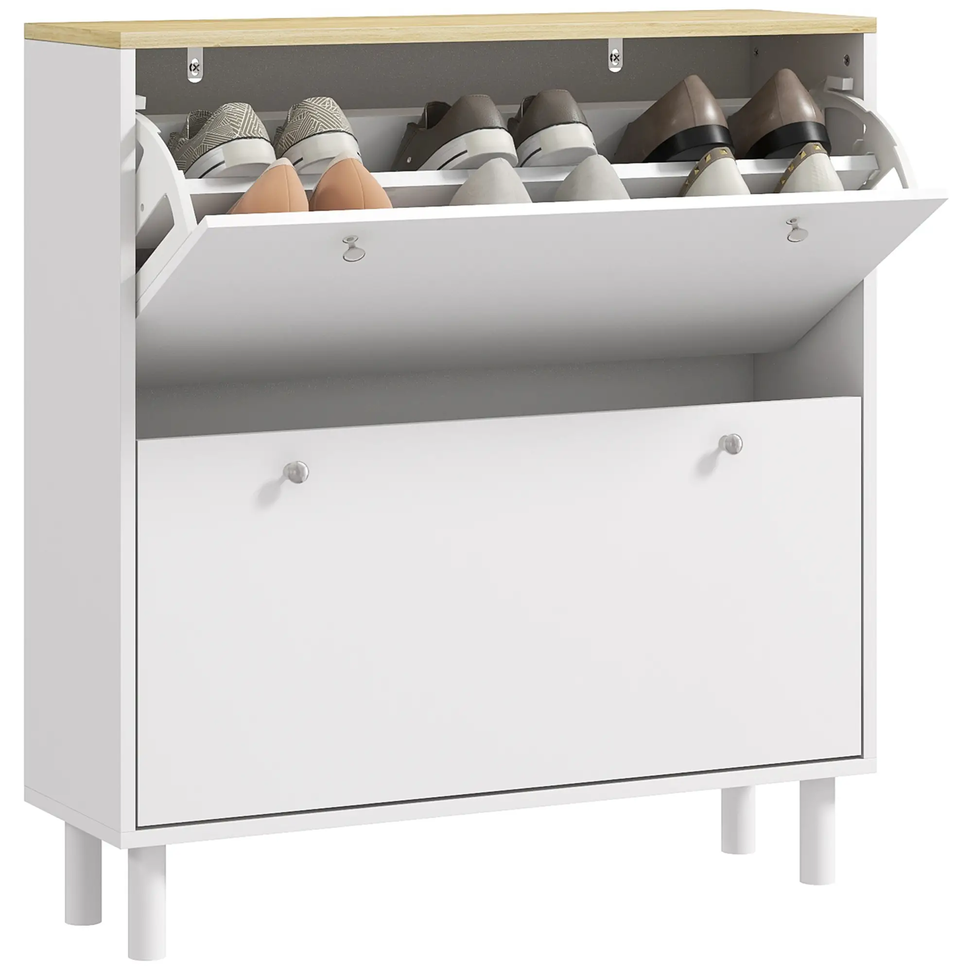 2 Drawers Shoe Storage Cabinet, Adjustable Shelves, 16 Pairs, White - Image 11