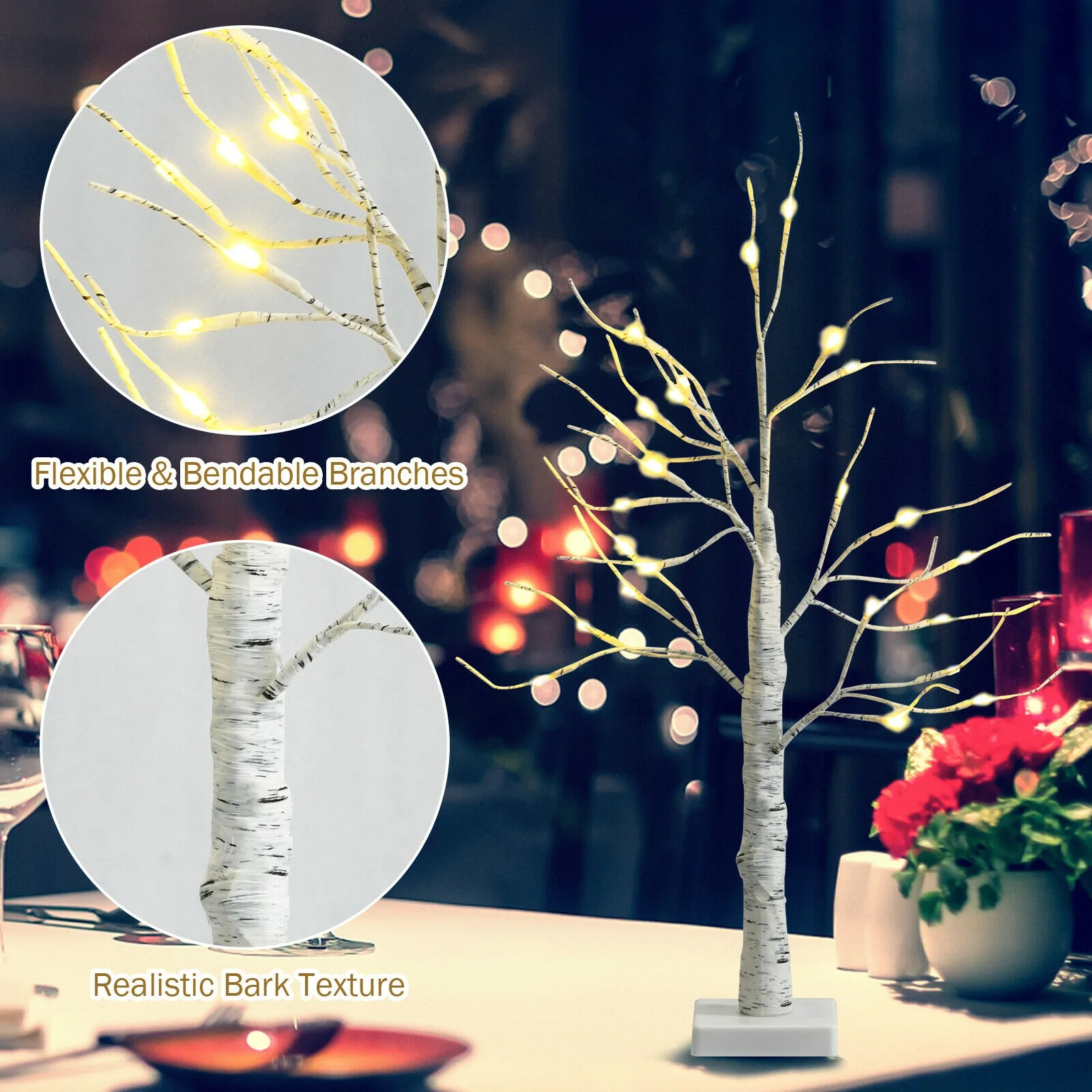 2 Feet Pre-Lit Twig Birch Tree, Battery Powered, White - Image 9