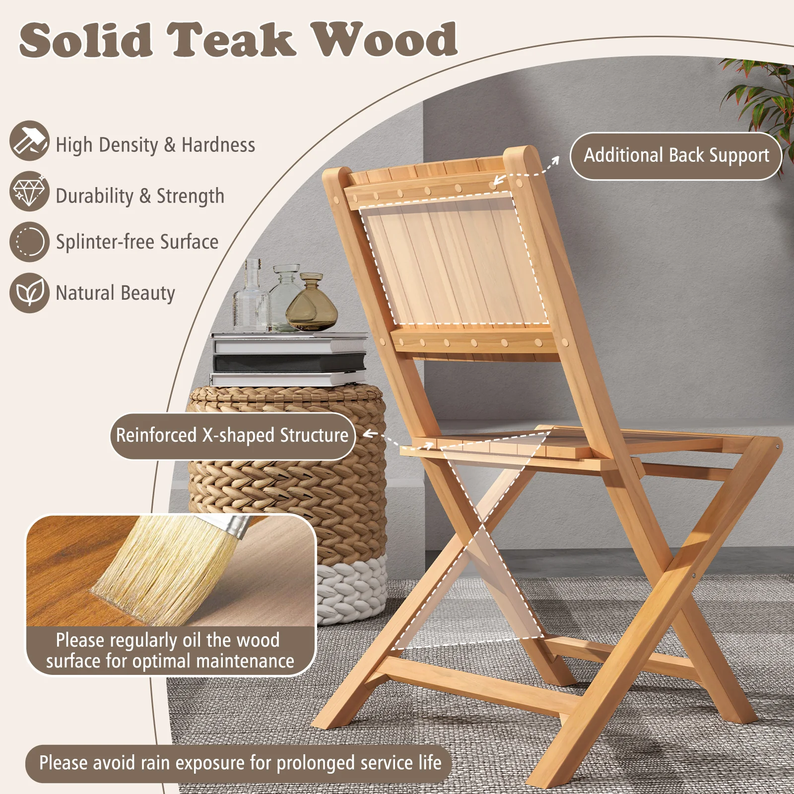 2 Folding Patio Chairs, Inclined Backrest - Image 7