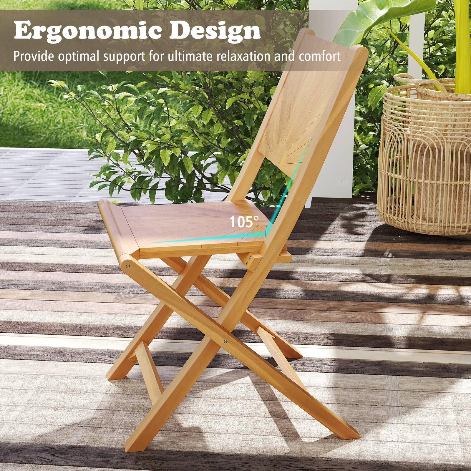 2 Folding Patio Chairs, Inclined Backrest - Image 9