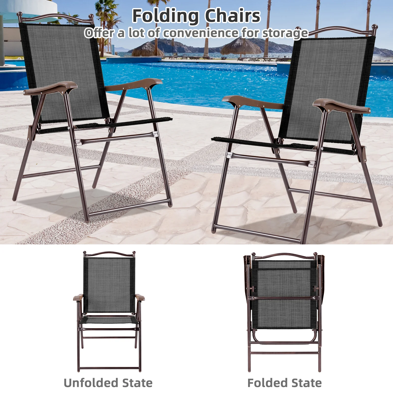 2 Folding Sling Camping Chairs, Brown - Image 10
