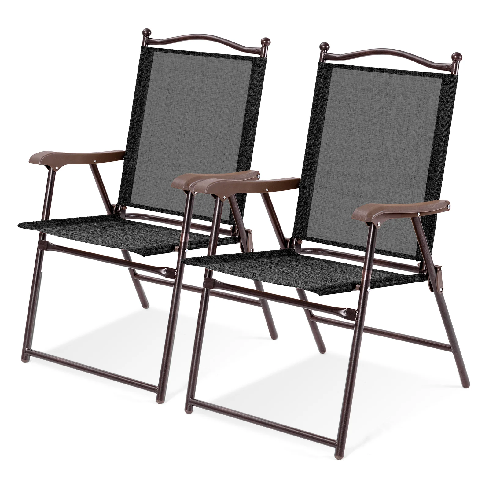 2 Folding Sling Camping Chairs, Brown - Image 5