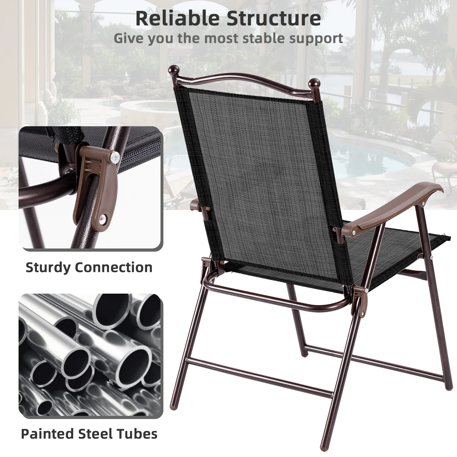 2 Folding Sling Camping Chairs, Brown - Image 9
