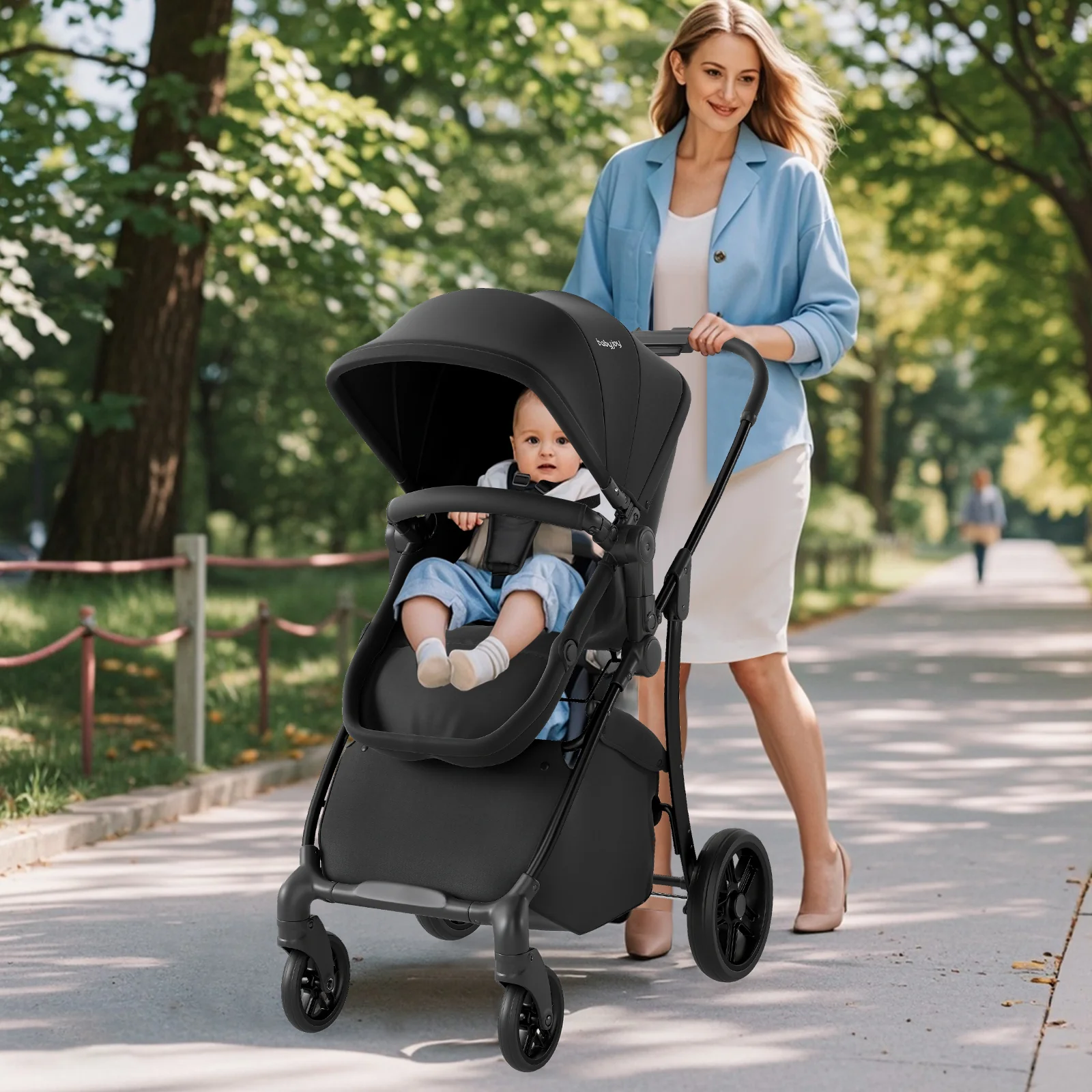 2-in-1 Baby Stroller with Bassinet Mode and Reversible Seat, Black - Image 2