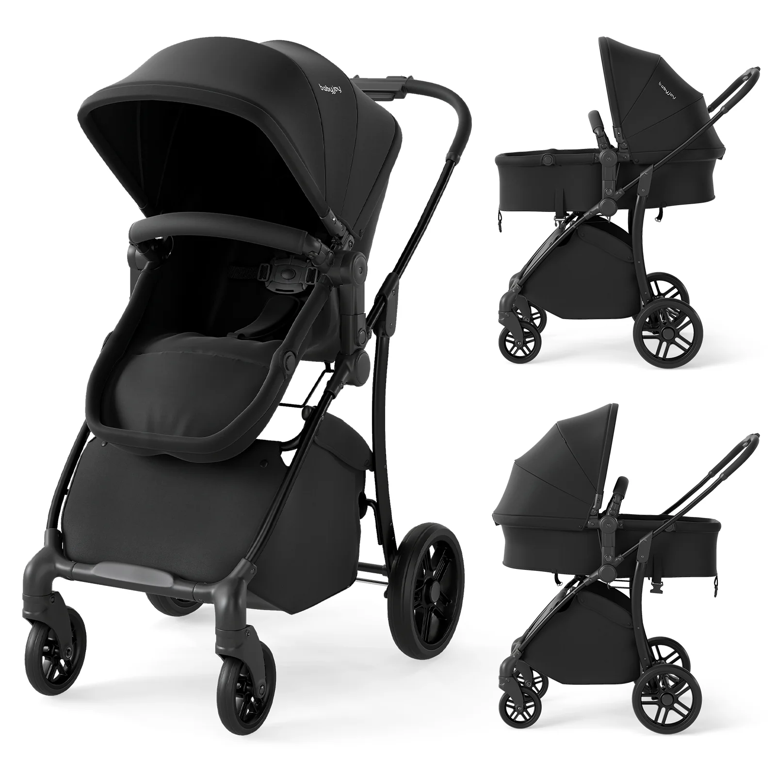 2-in-1 Baby Stroller with Bassinet Mode and Reversible Seat, Black - Image 3