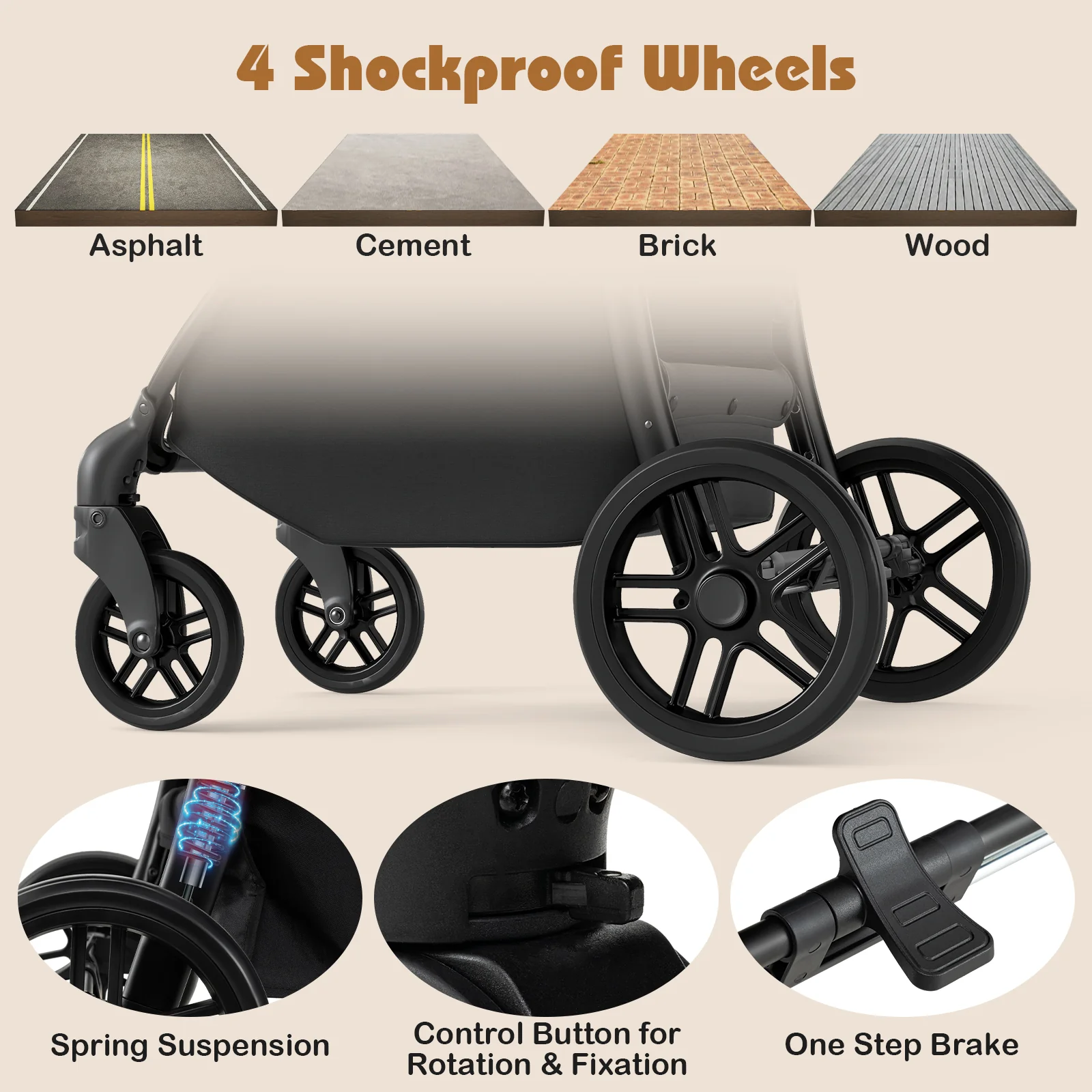 2-in-1 Baby Stroller with Bassinet Mode and Reversible Seat, Black - Image 8