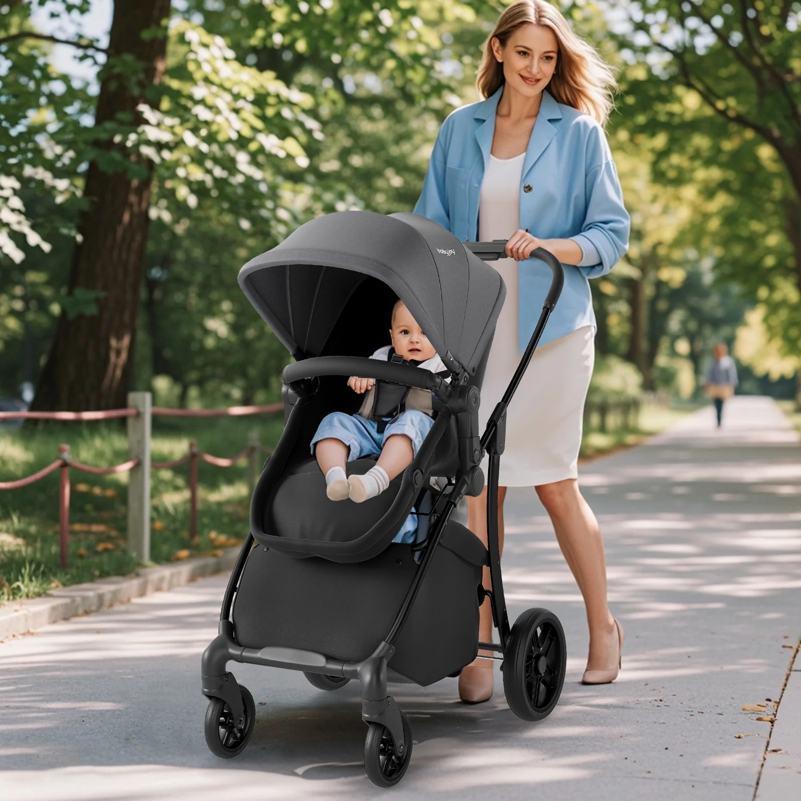 2-in-1 Baby Stroller with Bassinet Mode and Reversible Seat, Gray - Image 2