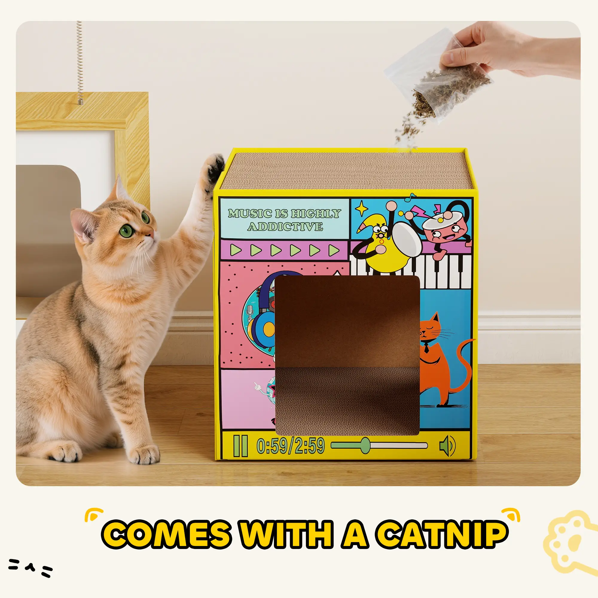 2 in 1 Cardboard Cat House, Cat Scratcher with Scratching Board - Image 6