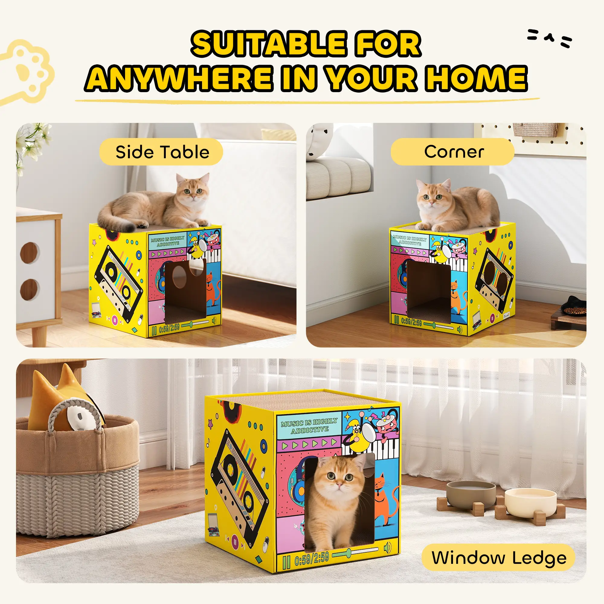 2 in 1 Cardboard Cat House, Cat Scratcher with Scratching Board - Image 7