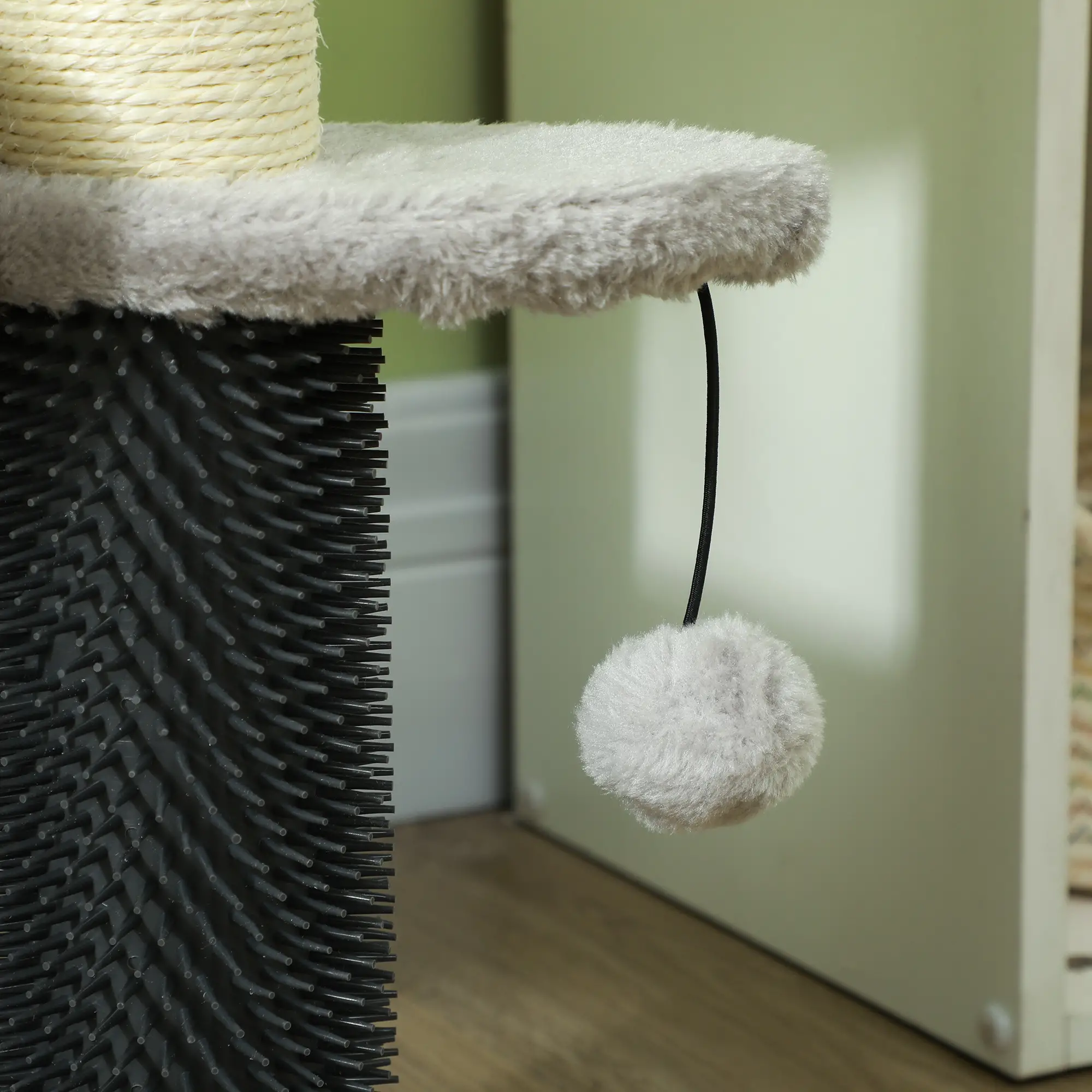 2 in 1 Cat Tree, 3 Steps with Scratching Posts, Toy Balls, Light Grey - Image 9