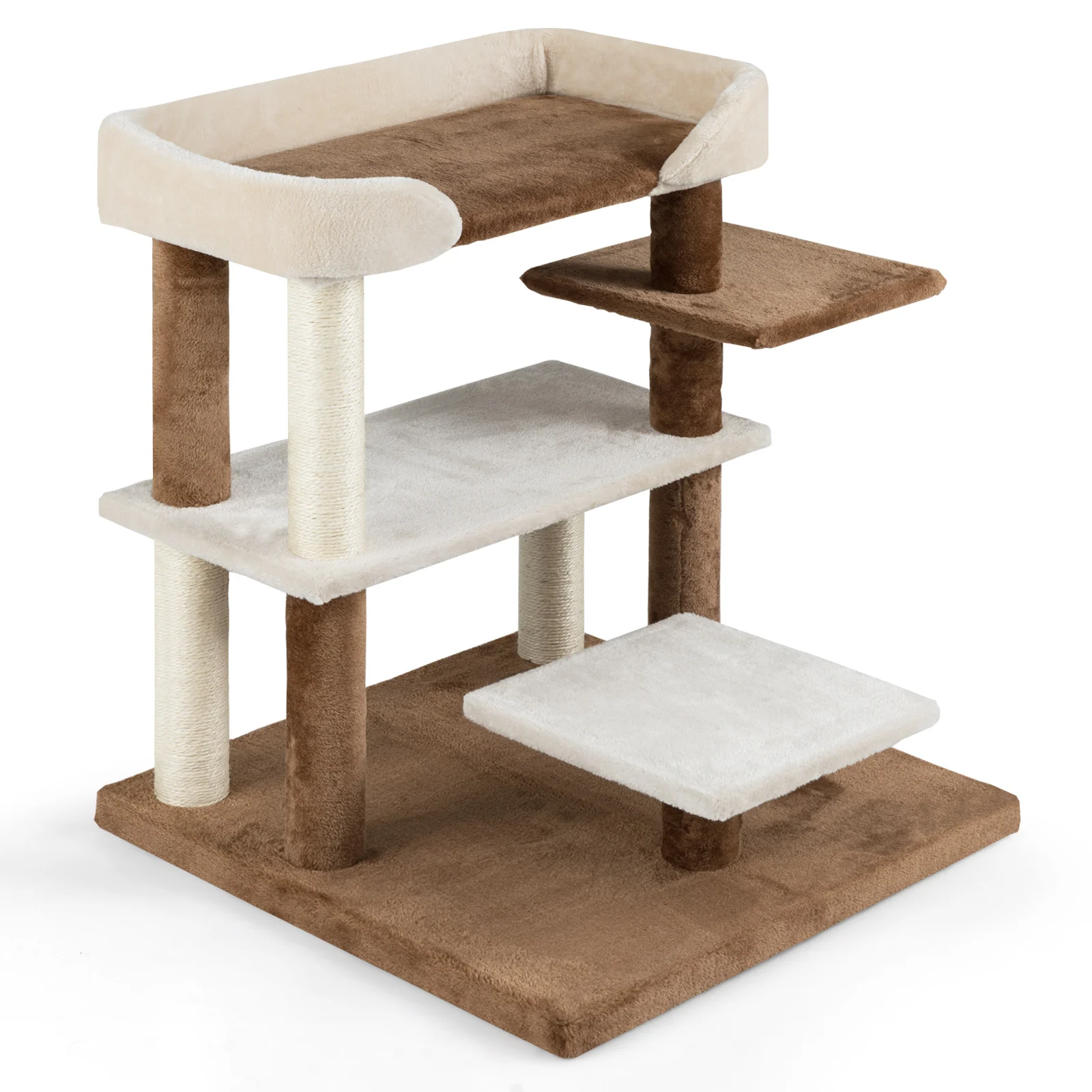 2-in-1 Cat Tree Tower Pet Steps with Sisal Scratching Posts and 4 Large Platforms, Brown