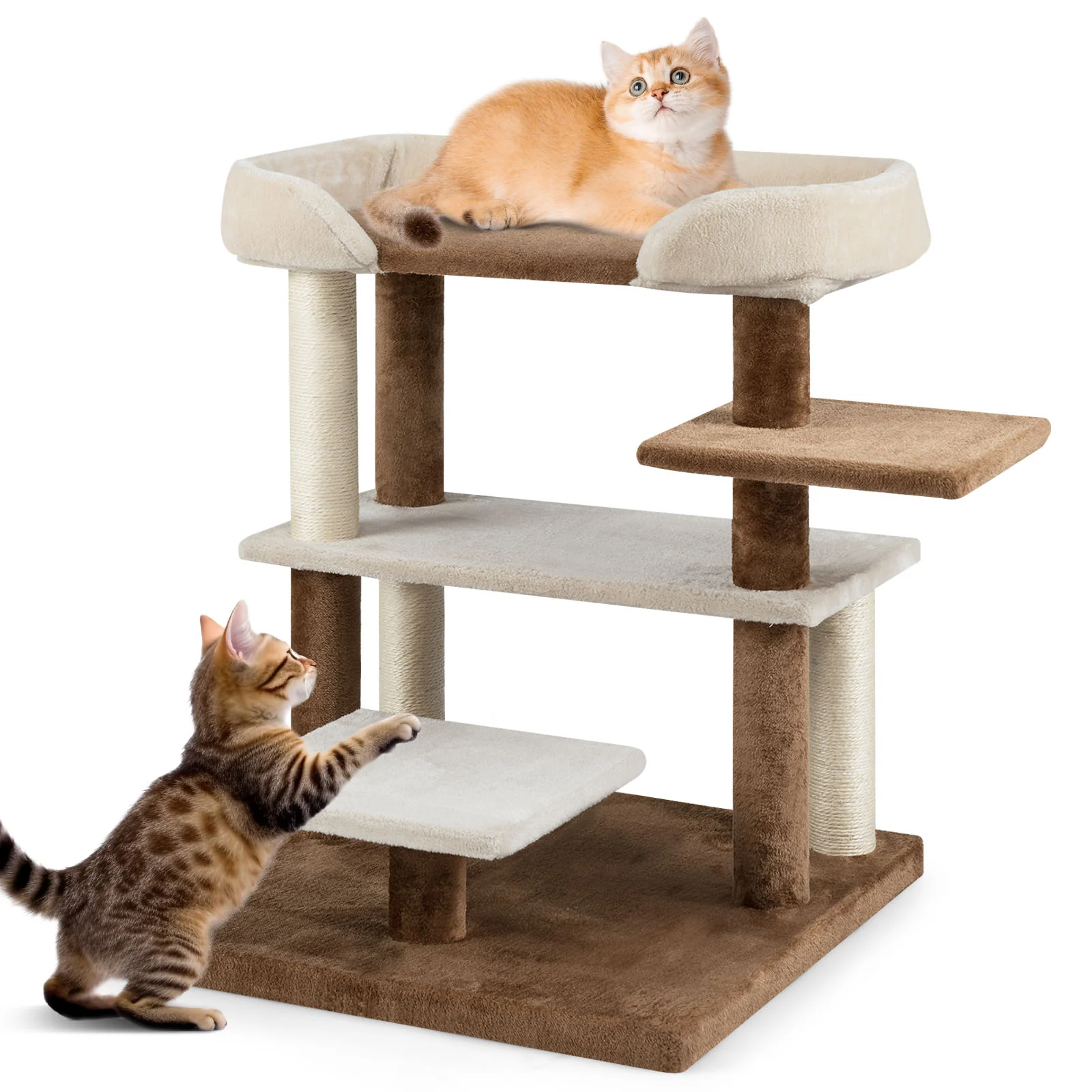 2-in-1 Cat Tree Tower Pet Steps with Sisal Scratching Posts and 4 Large Platforms, Brown - Image 5