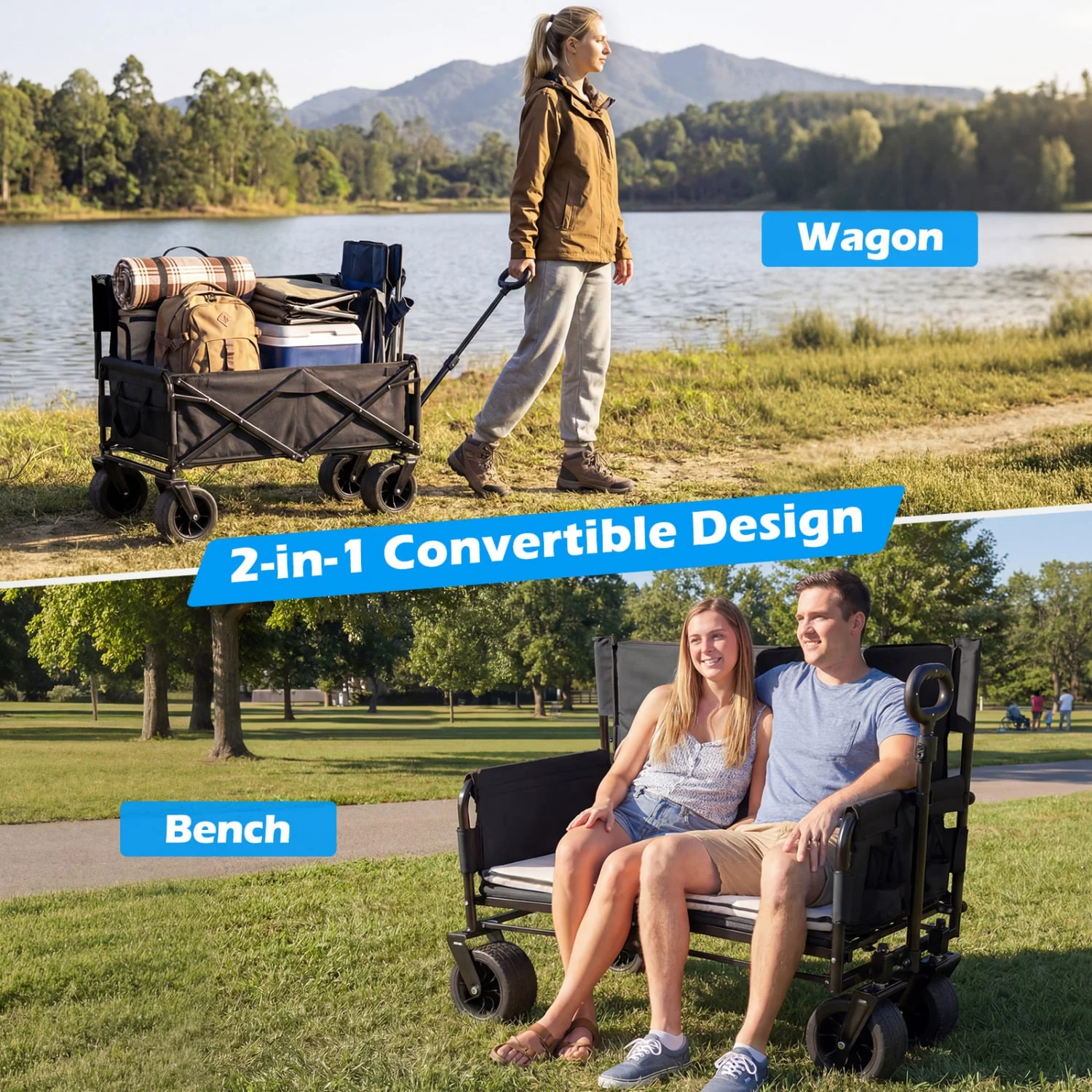2-In-1 Collapsible Wagon Bench Seat, Black - Image 4